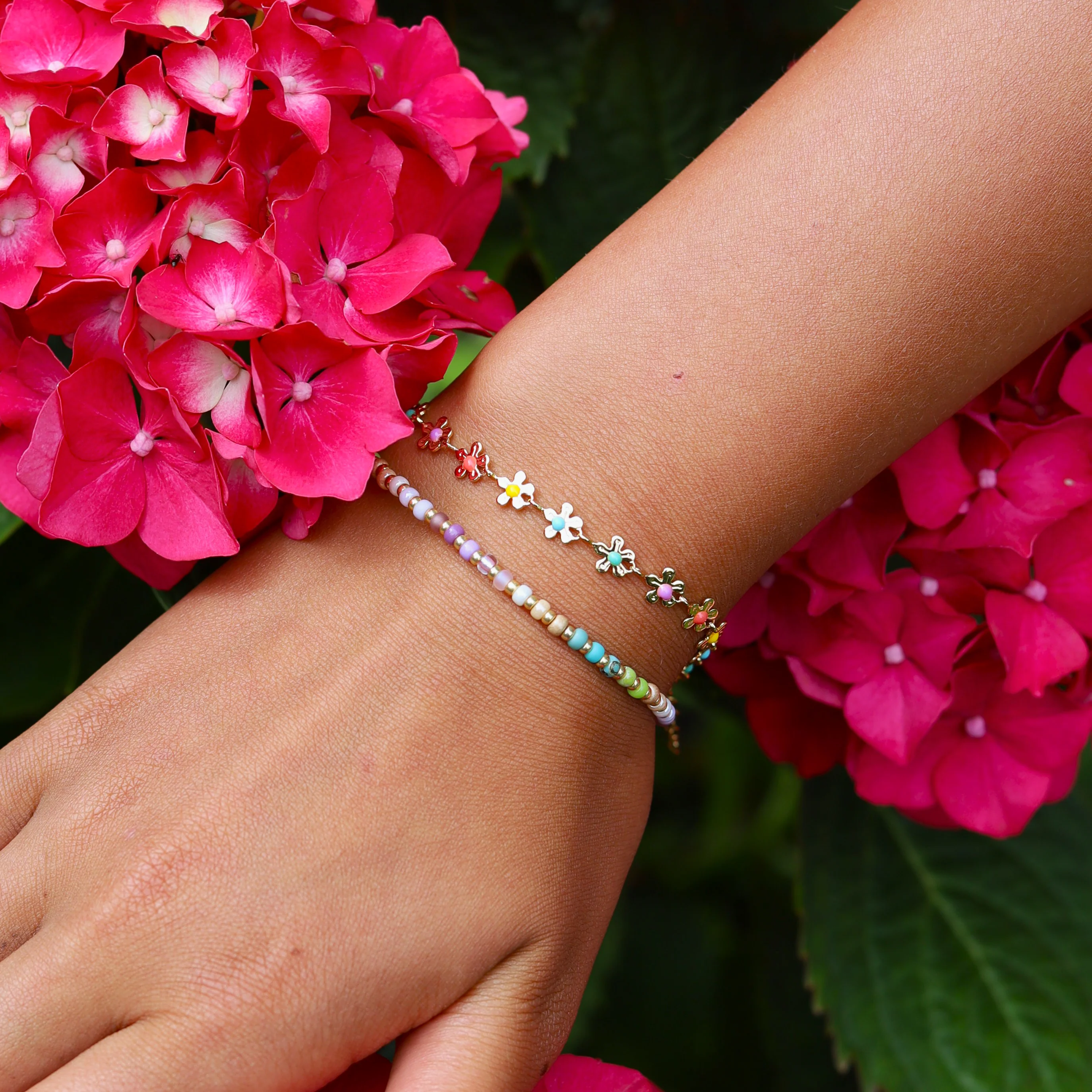 Stainless steel armband - gekleurde bloemen - Image 3