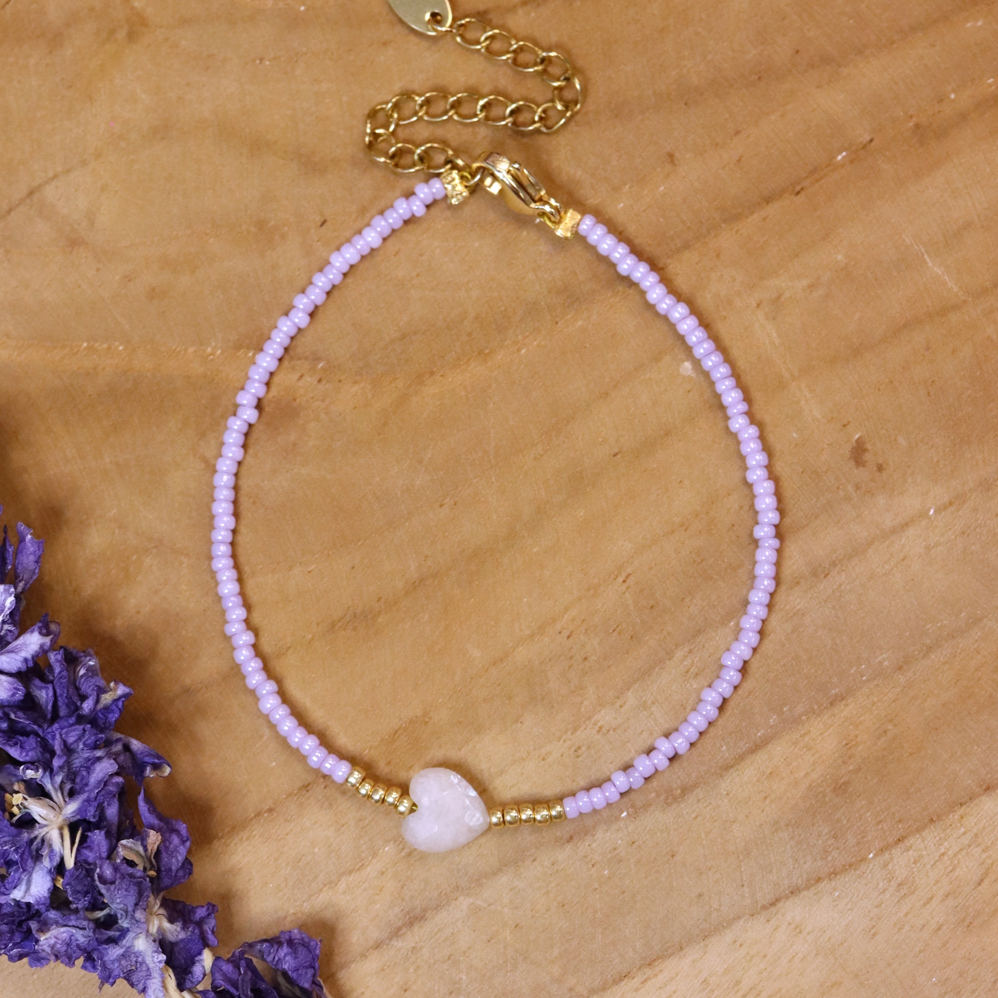 Armband lila met maansteen goud