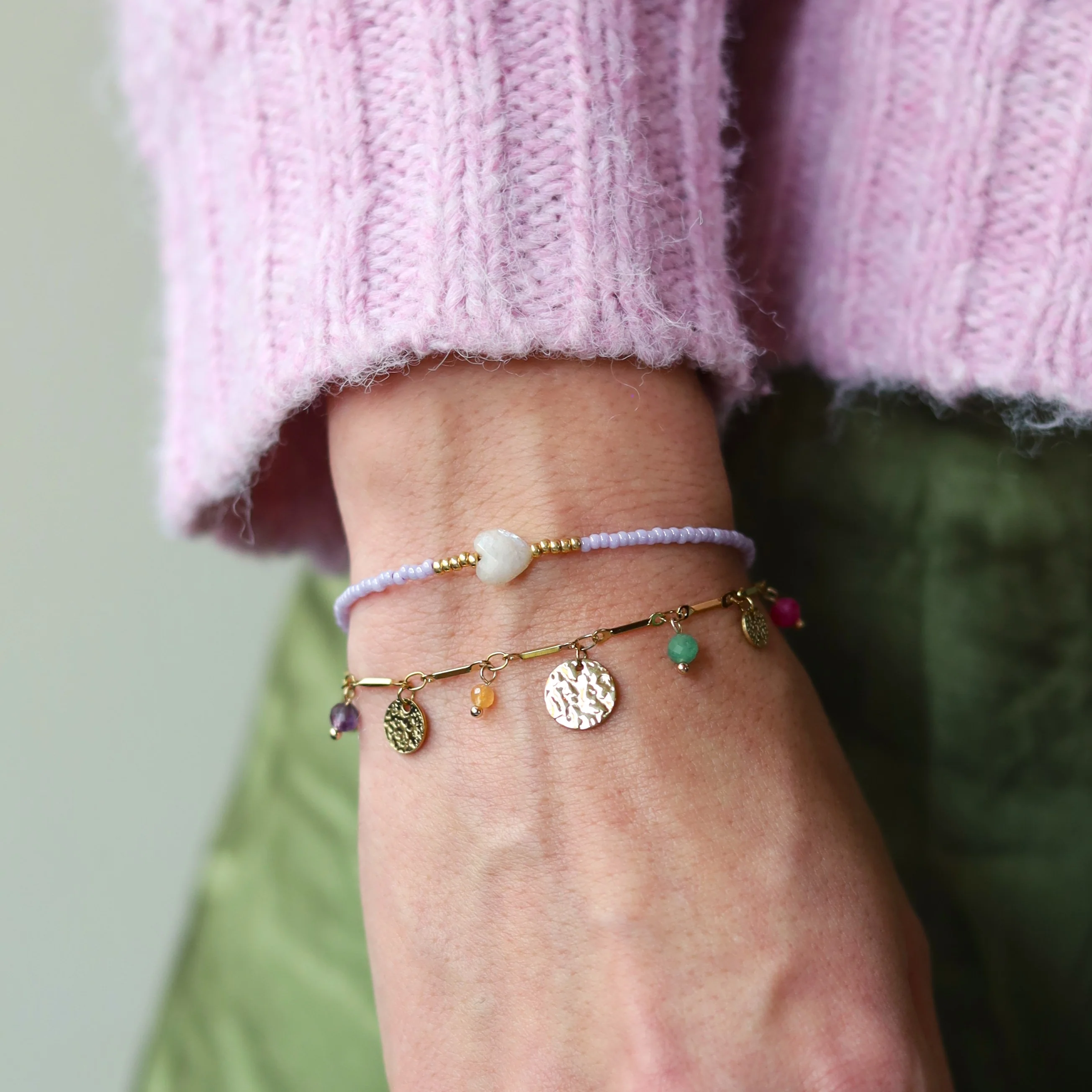 Stainless steel armband - met edelsteen en muntjes - Image 2