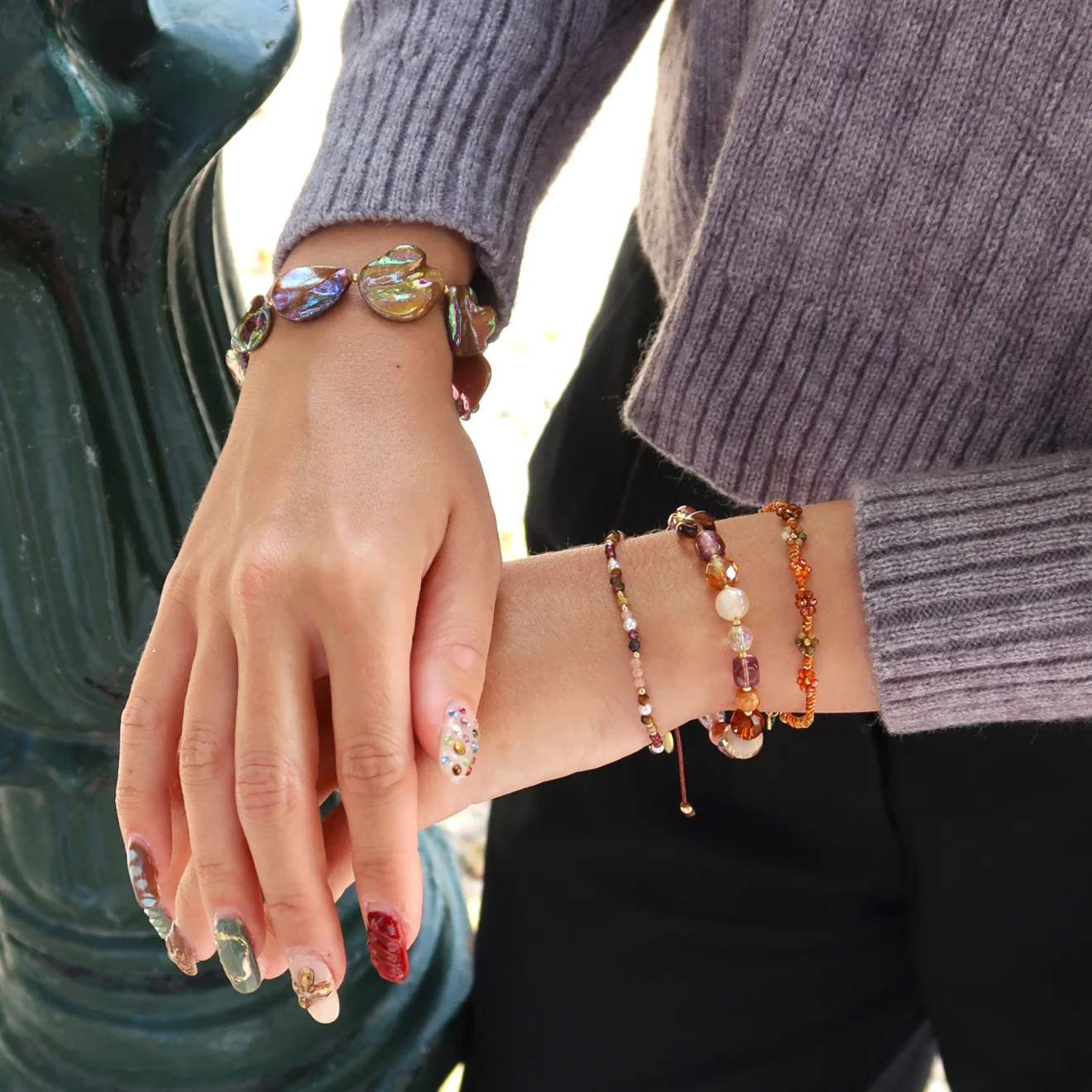 Armband met tijgeroog, granaat en rozenkwarts - Image 2