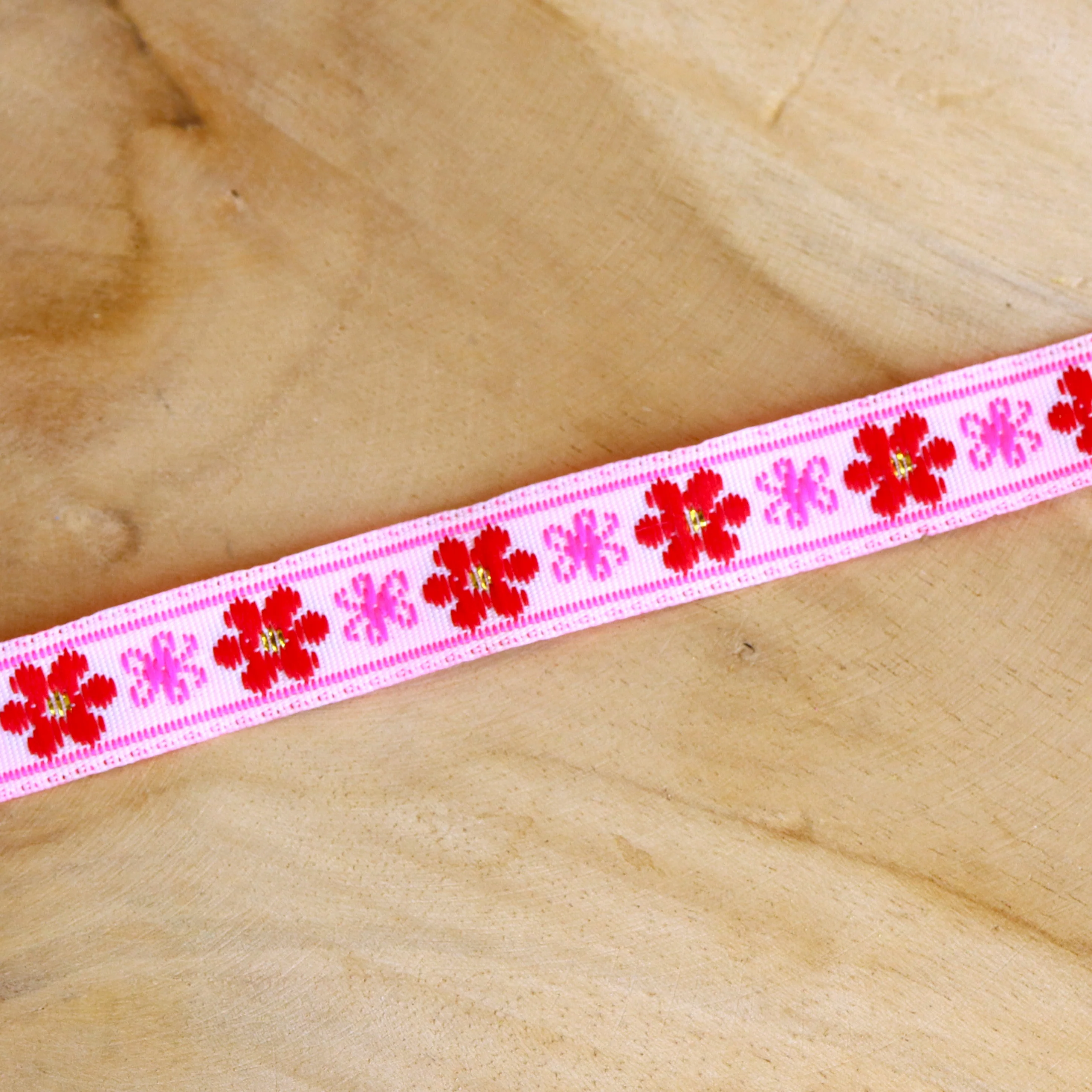 Bloemen lint - roze en rood