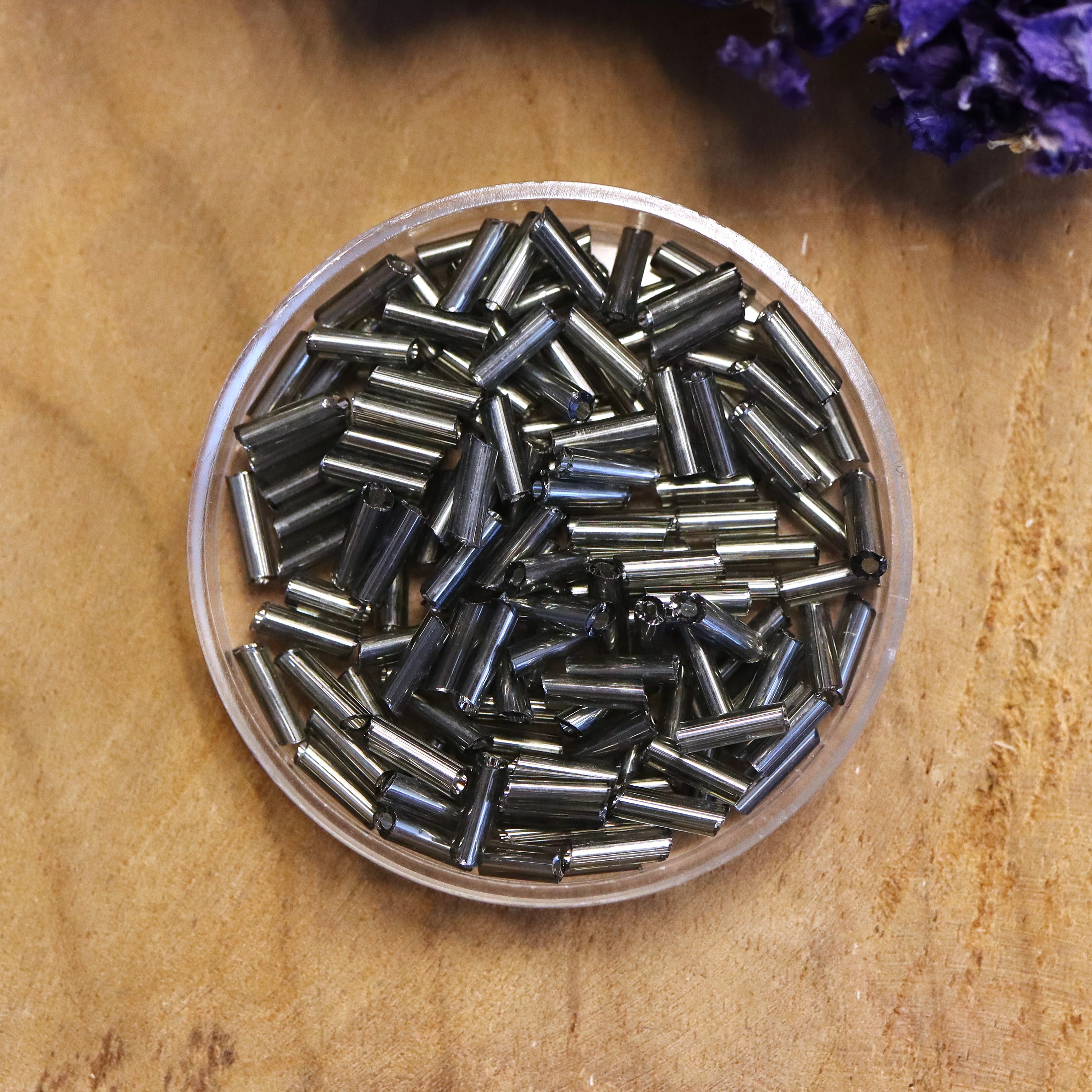 Bugle kralen gunmetal 5 gram