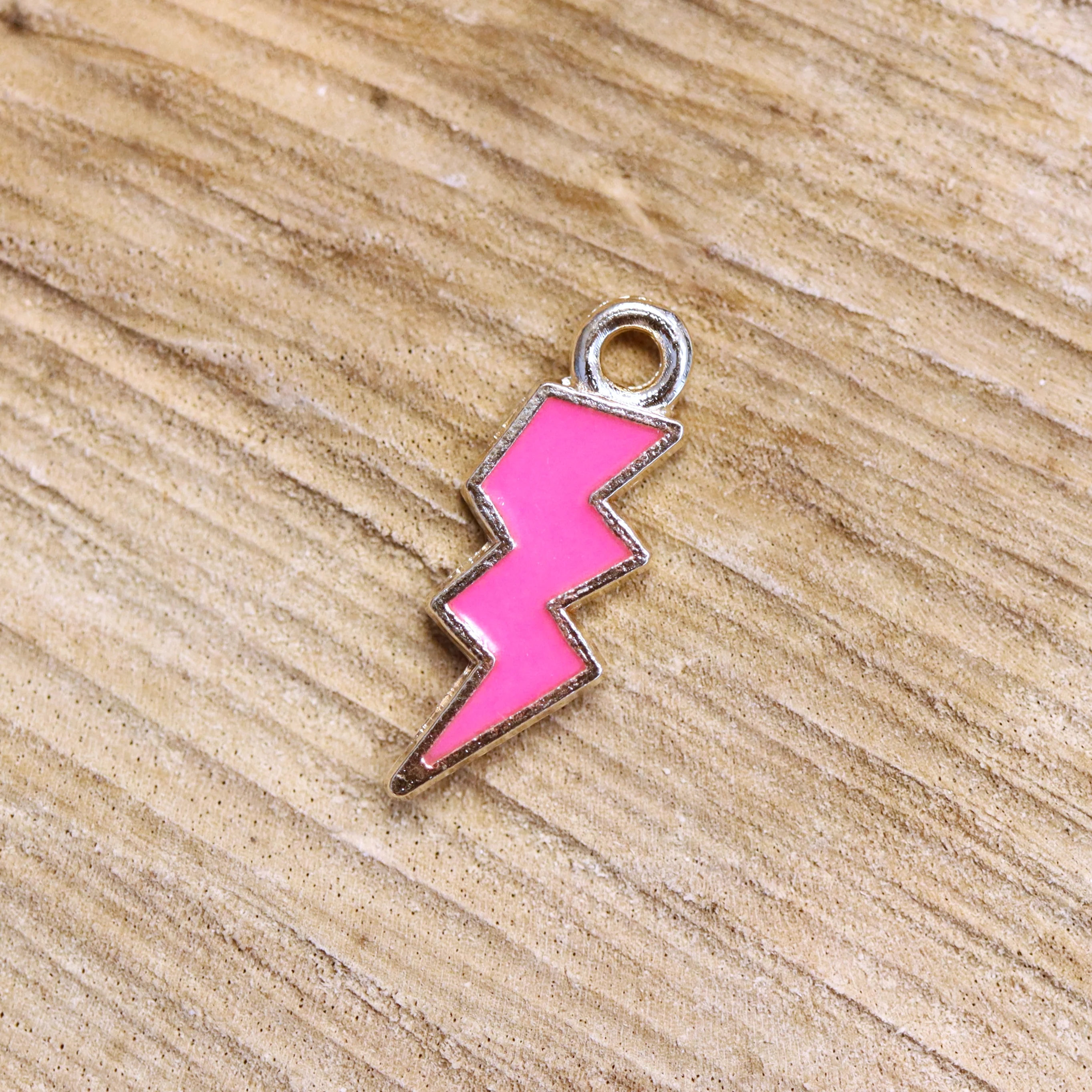 Enamel bedel - bliksem neon roze goud