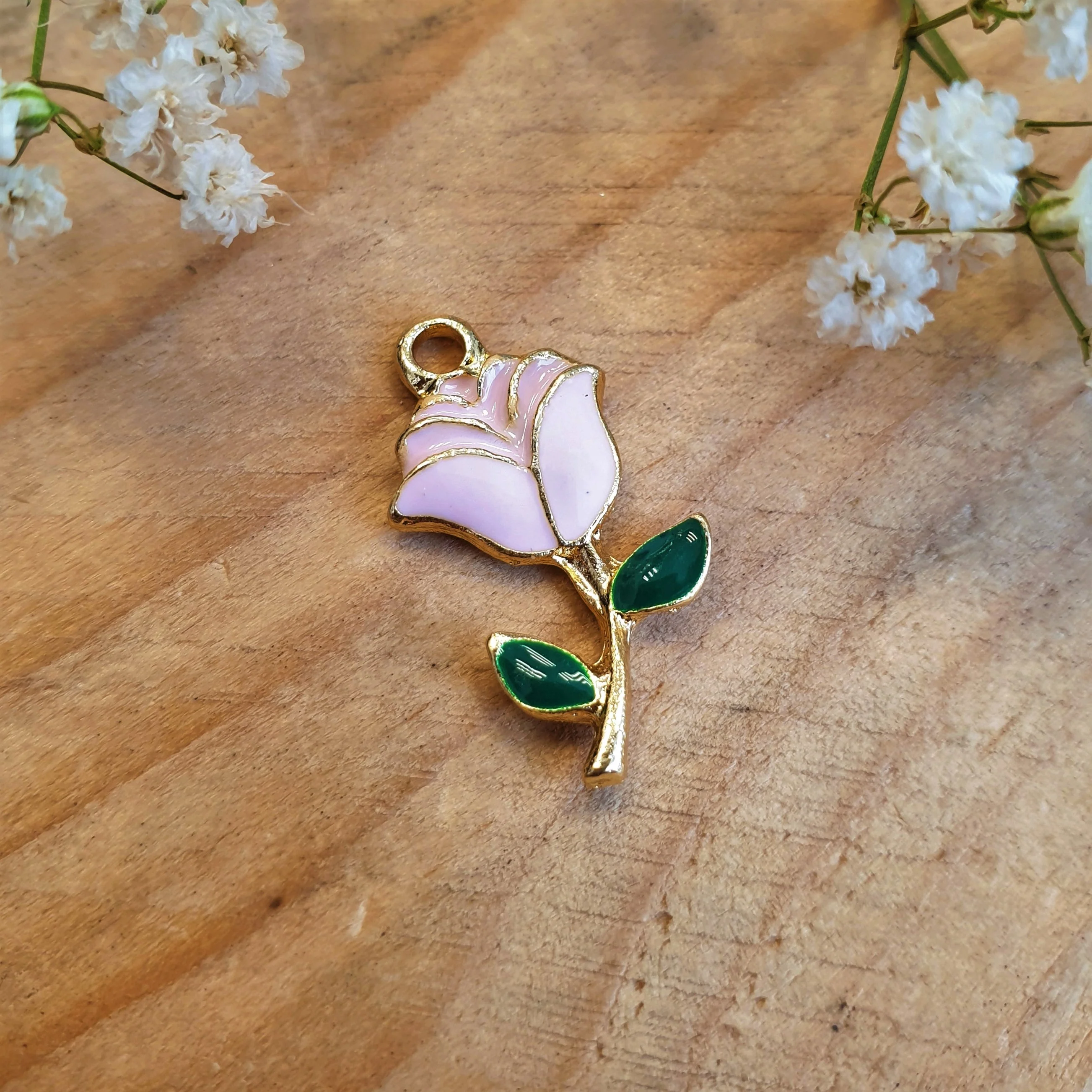 Enamel bedel - roze roos goud