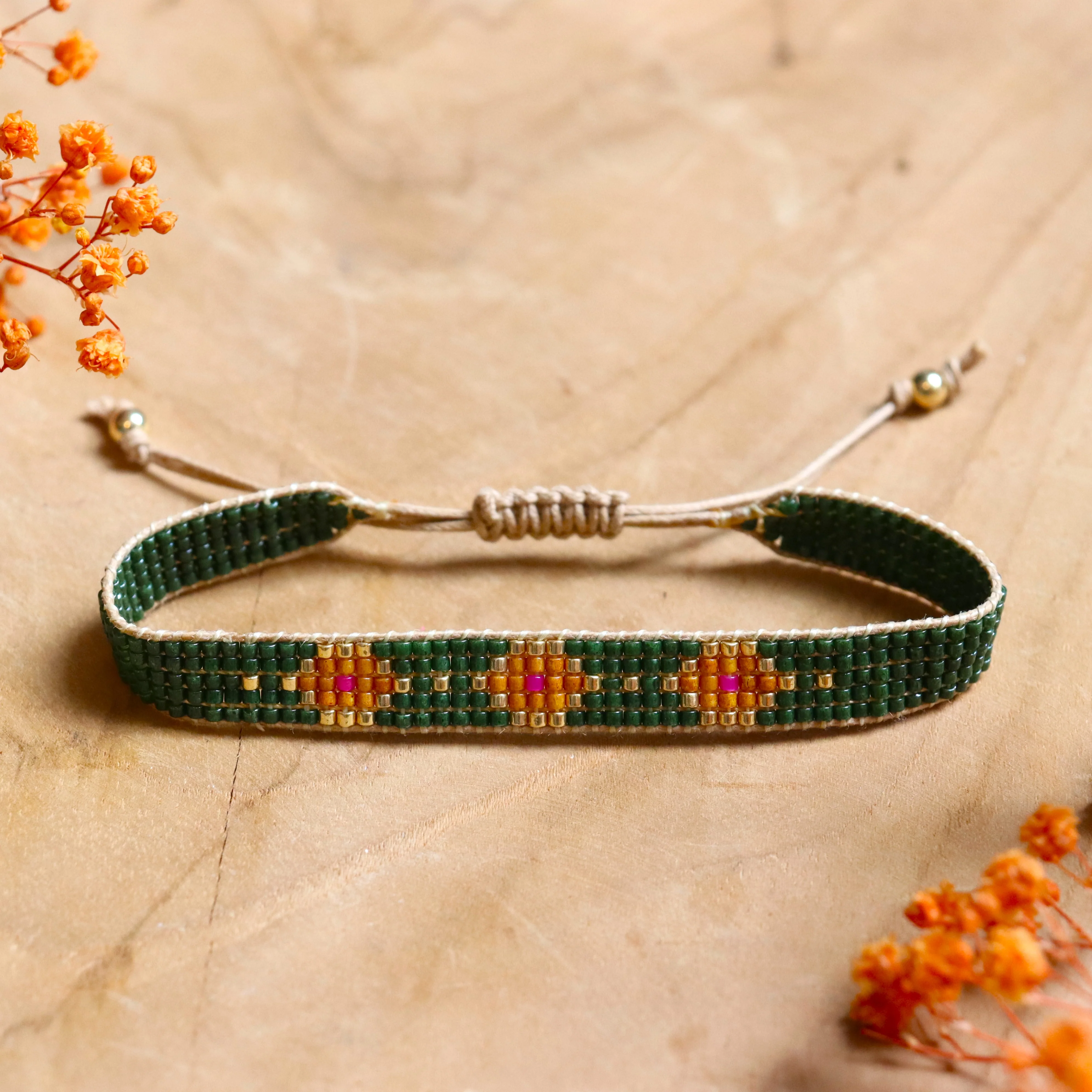Geweven armband - groen/oranje