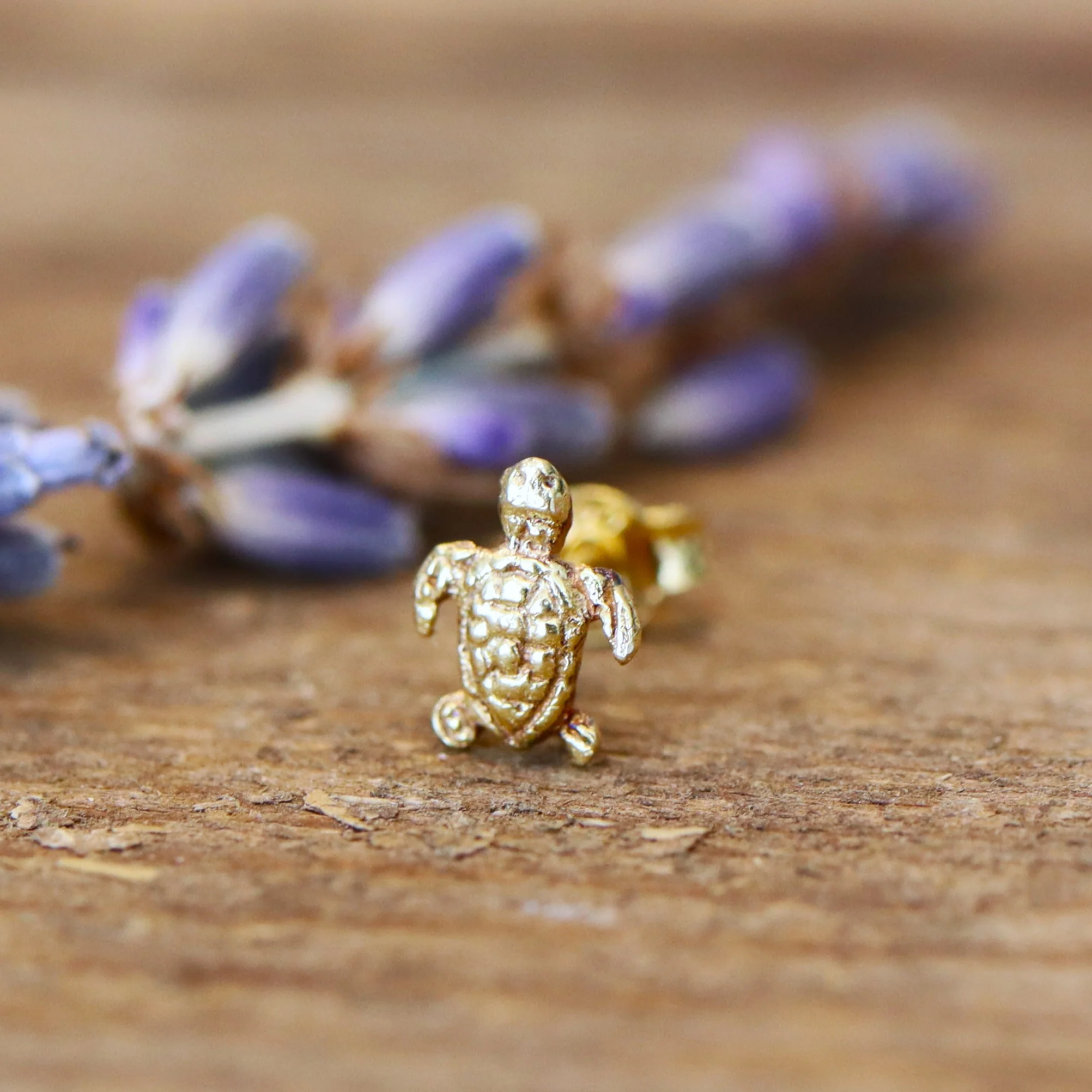 Gold plated oorsteker met schildpad