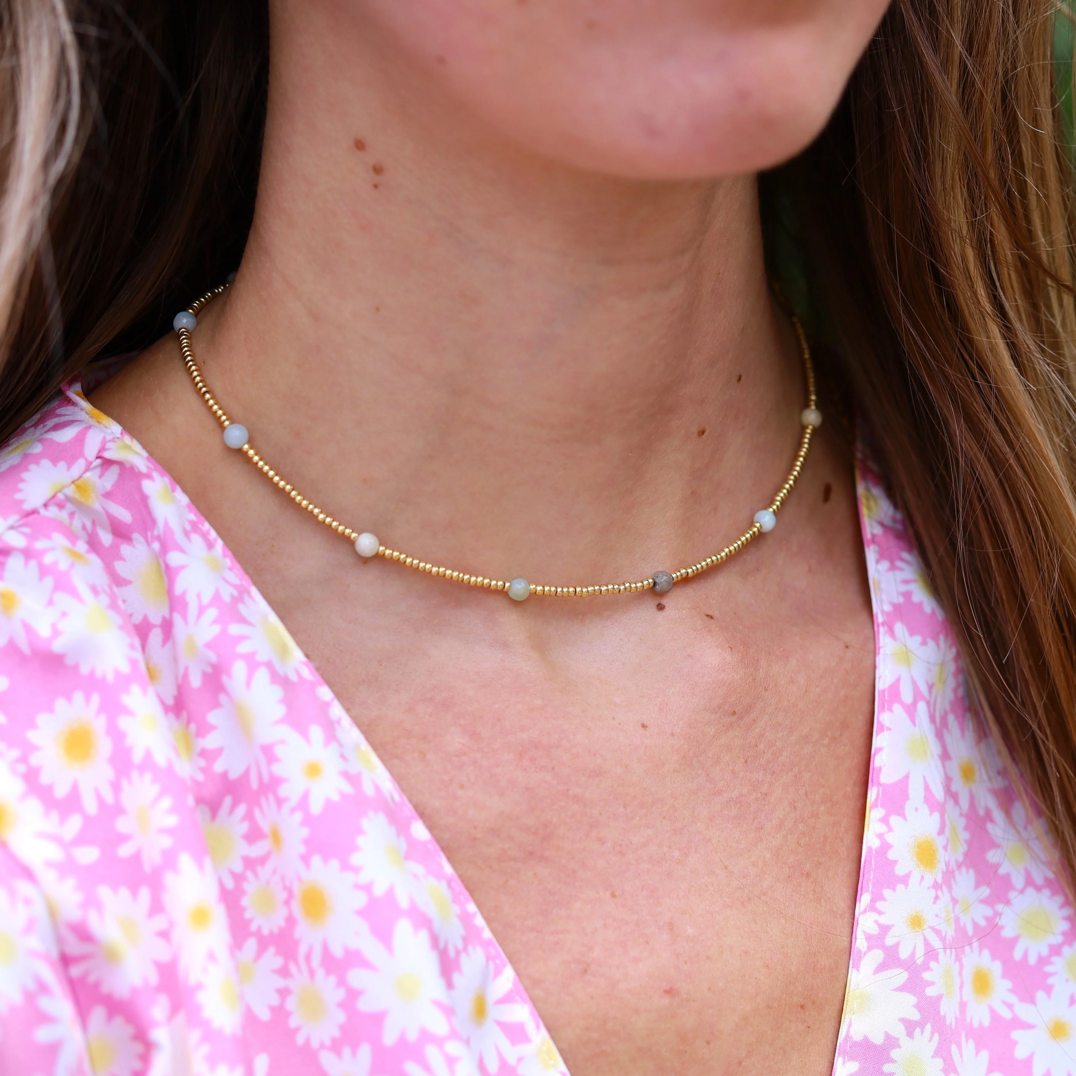 Gouden kralenketting - amazoniet - Image 2