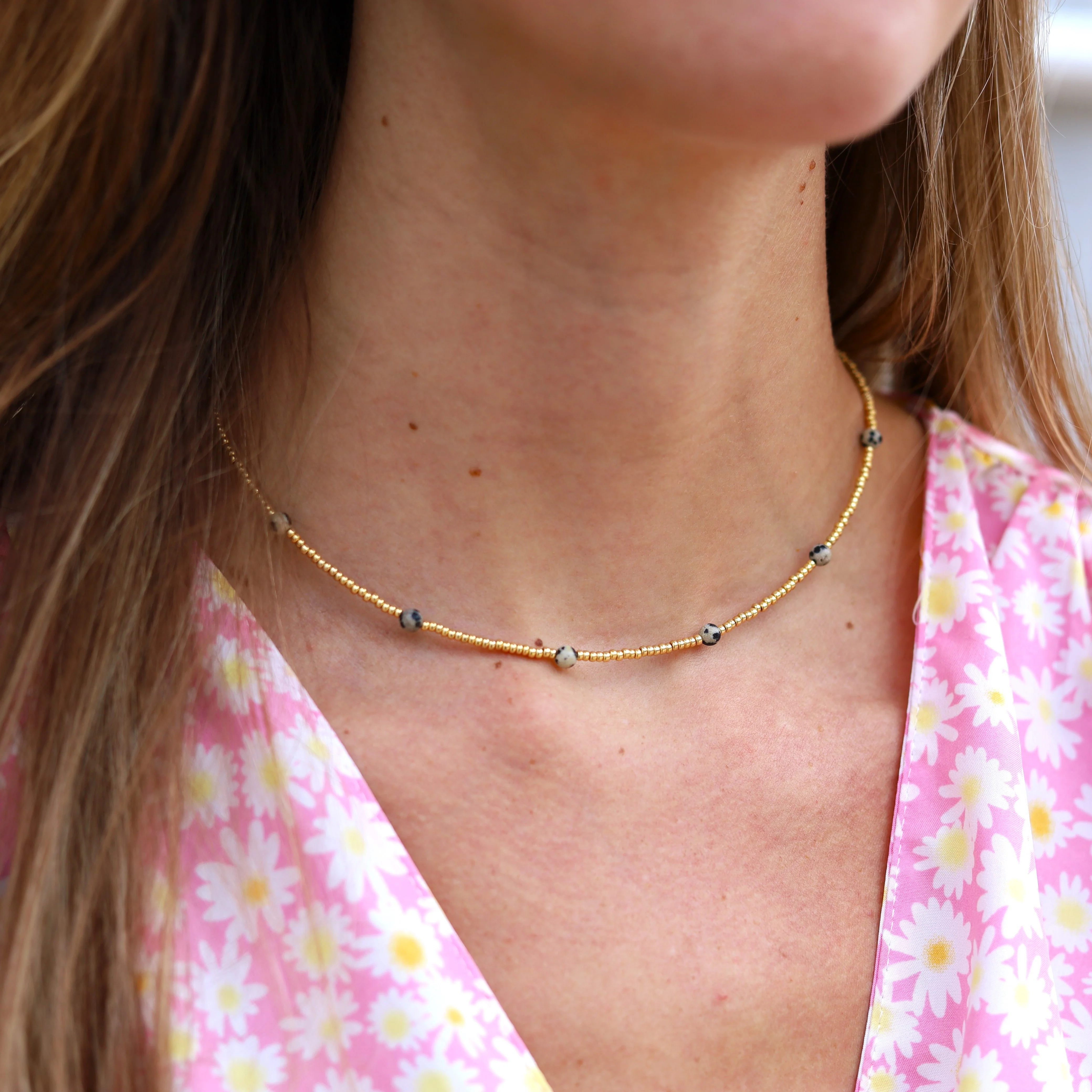 Gouden kralenketting - jaspis - Image 2