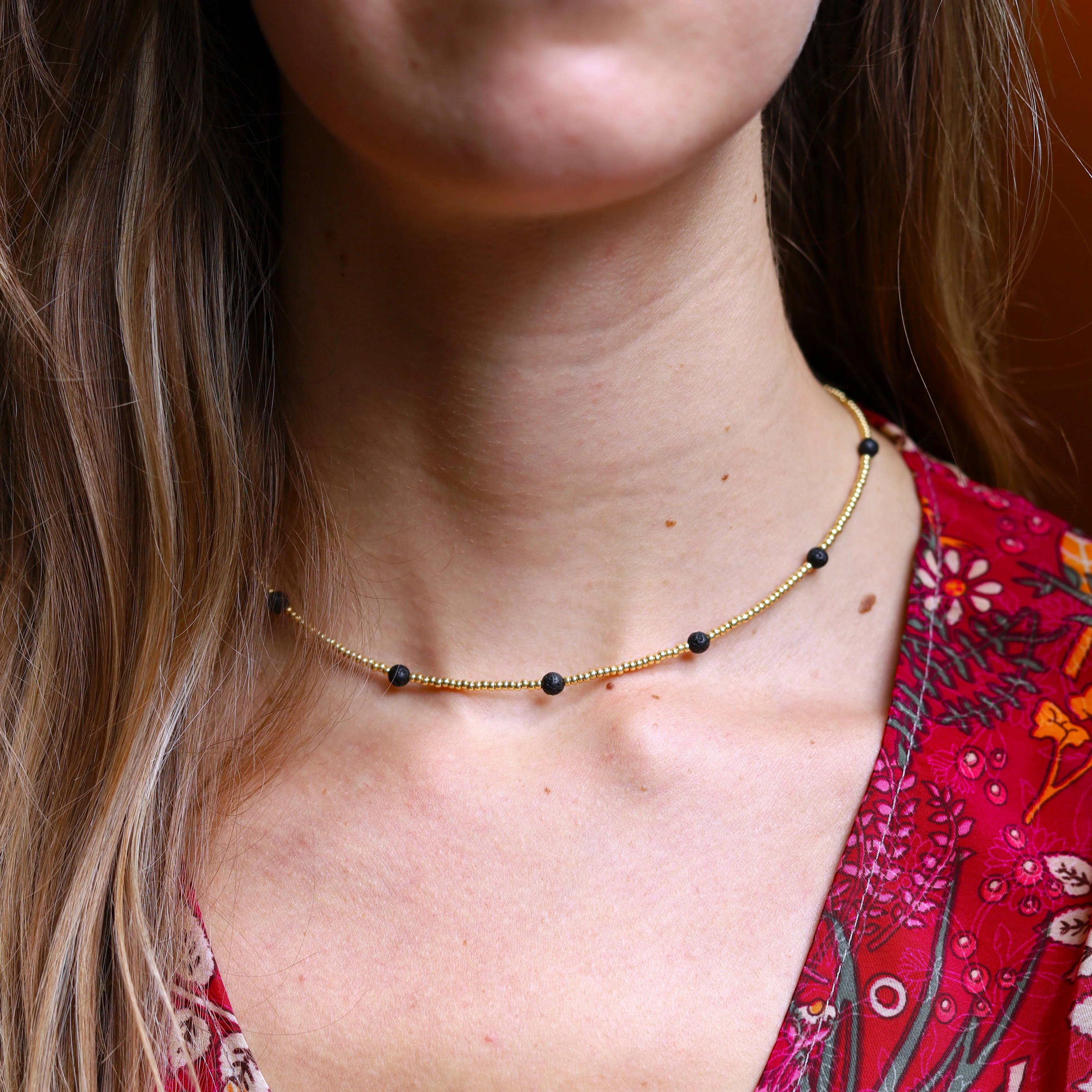 Gouden kralenketting - lavasteen - Image 2