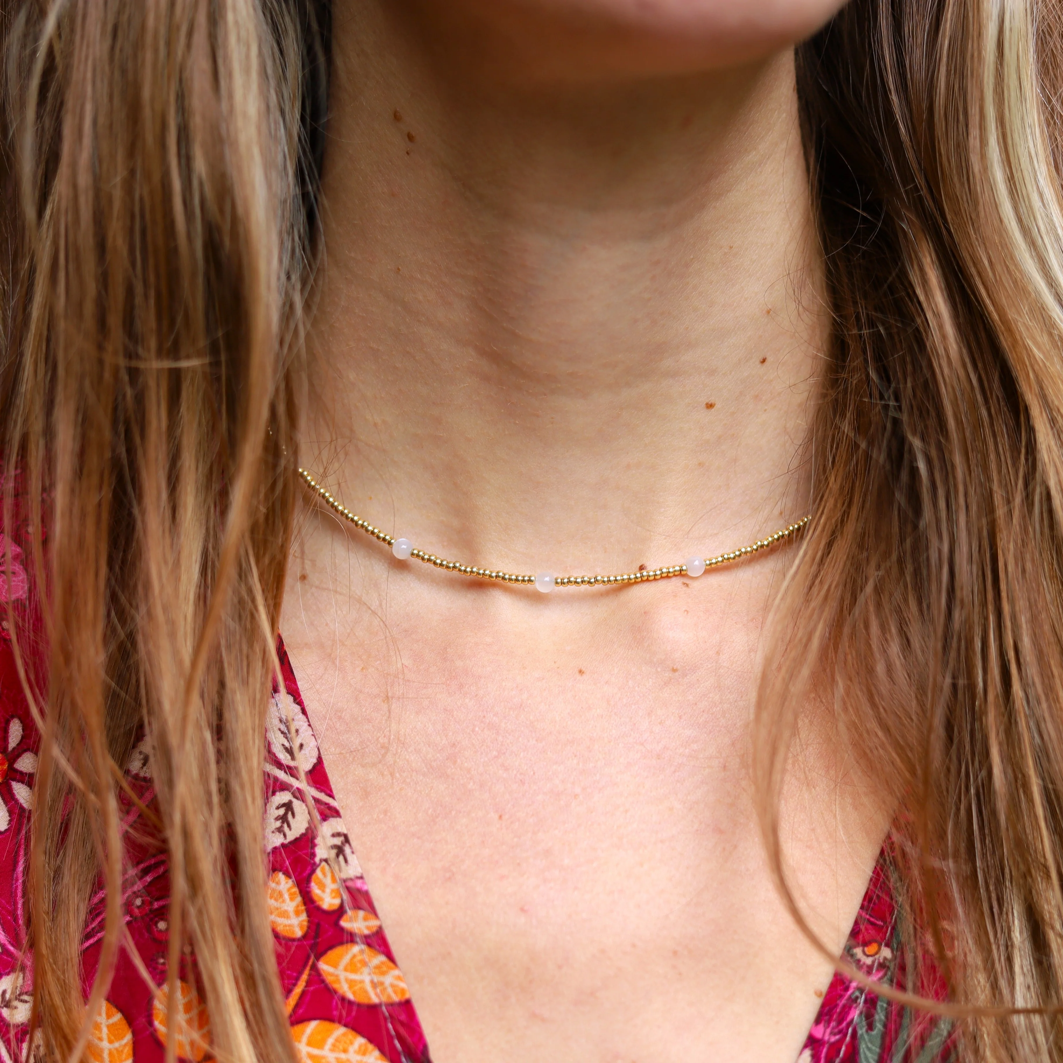 Gouden kralenketting - maansteen - Image 2