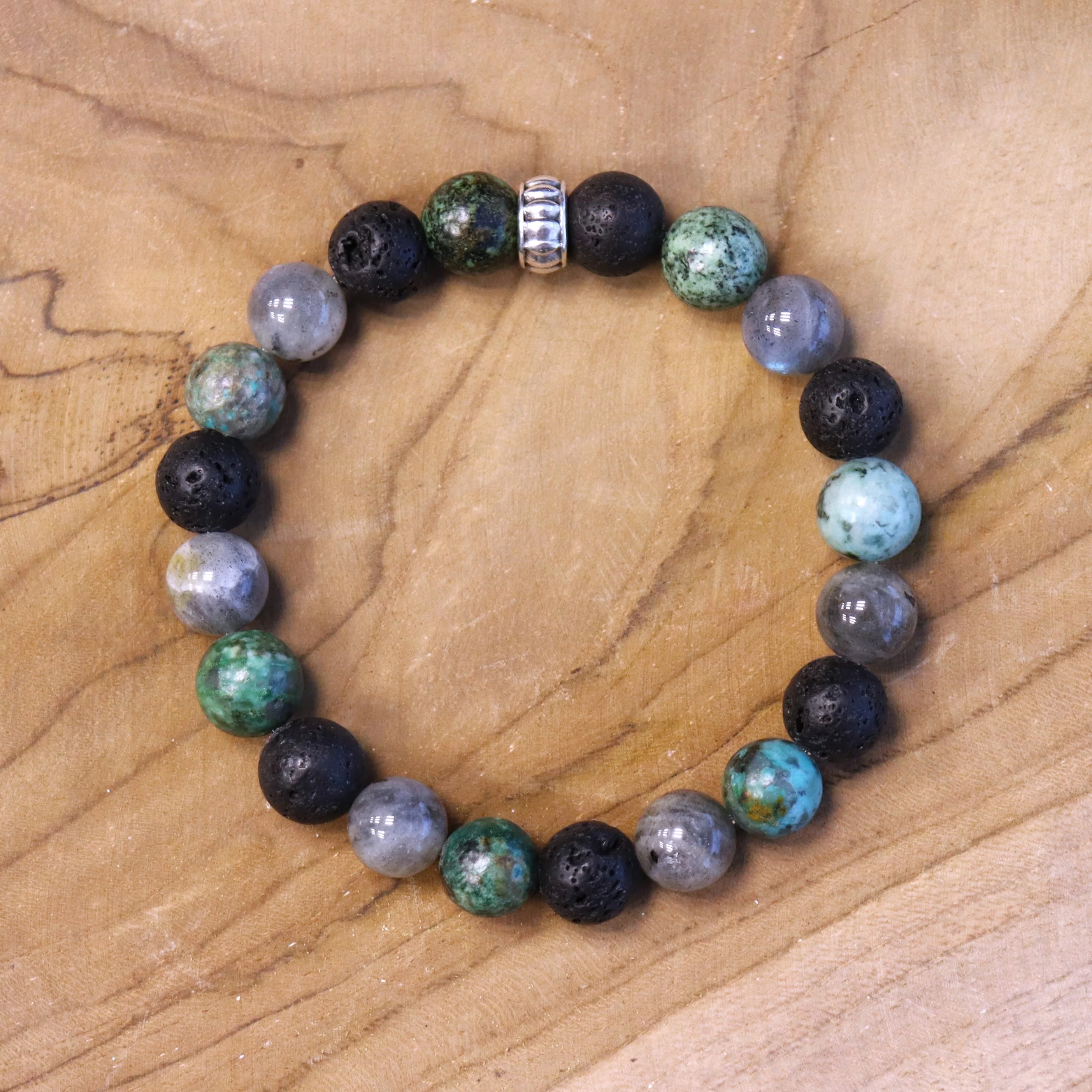 Herenarmband met labradoriet, lavasteen en turkoois