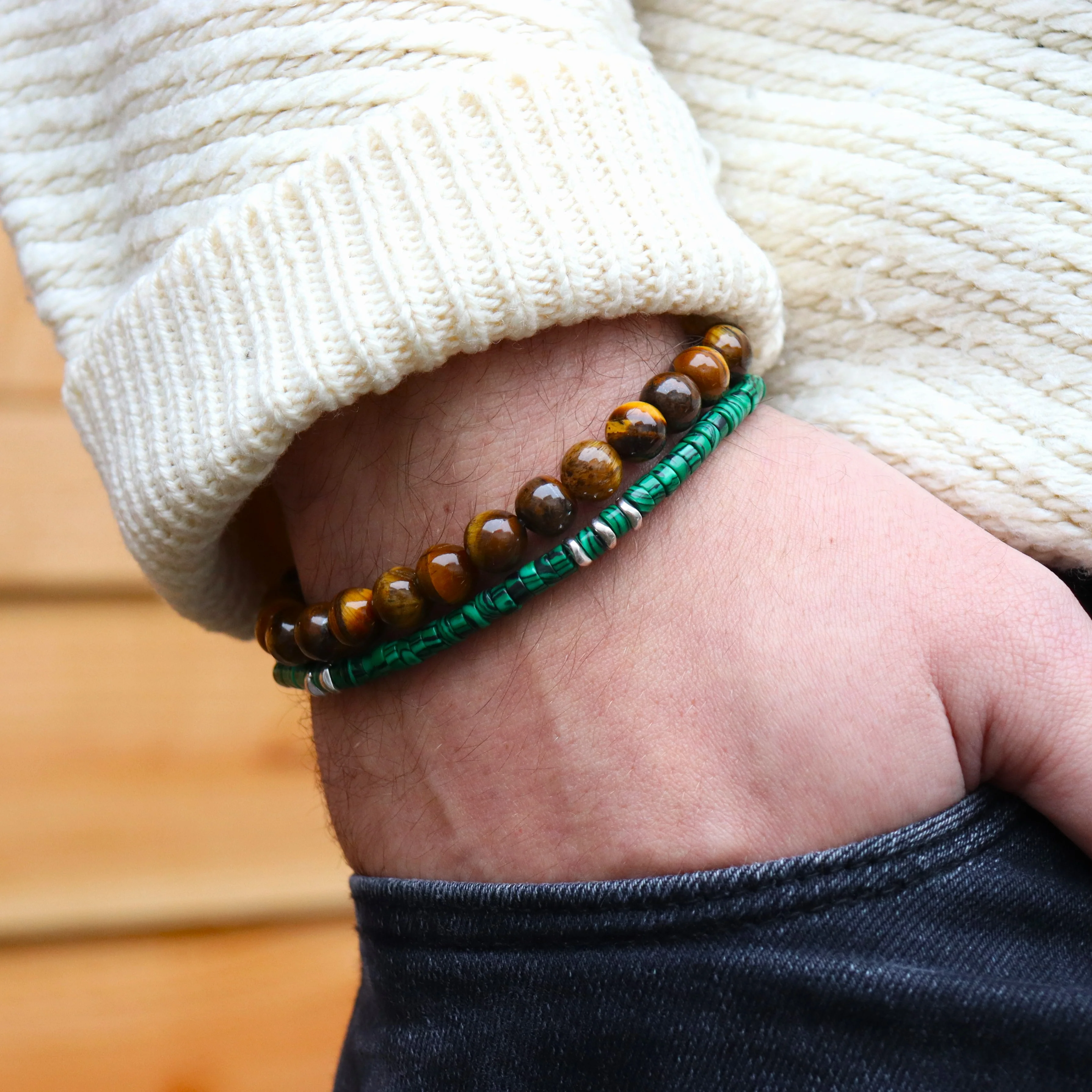 Herenarmband met malachiet - met slot - Image 2
