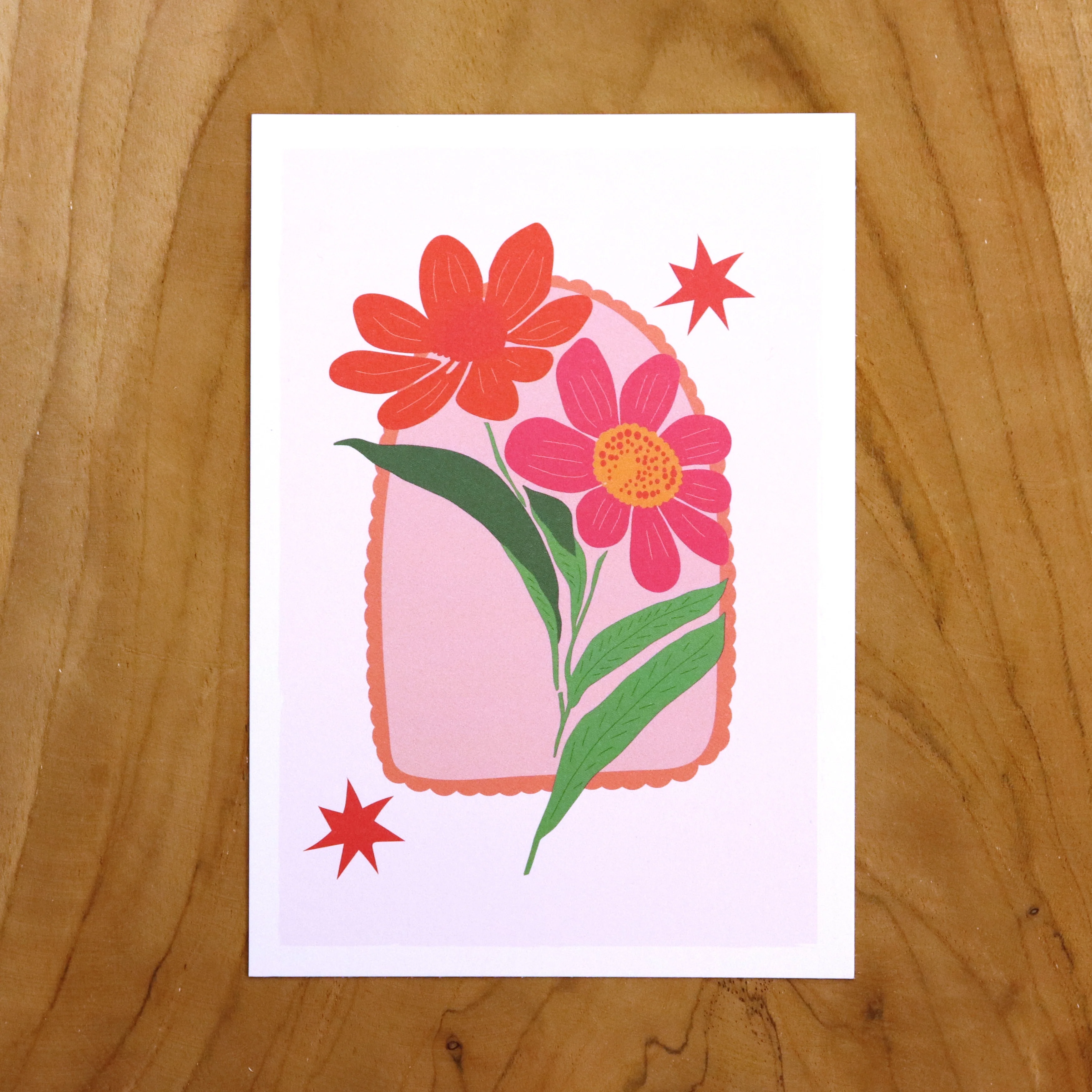 Kaart - bloemen roze en rood
