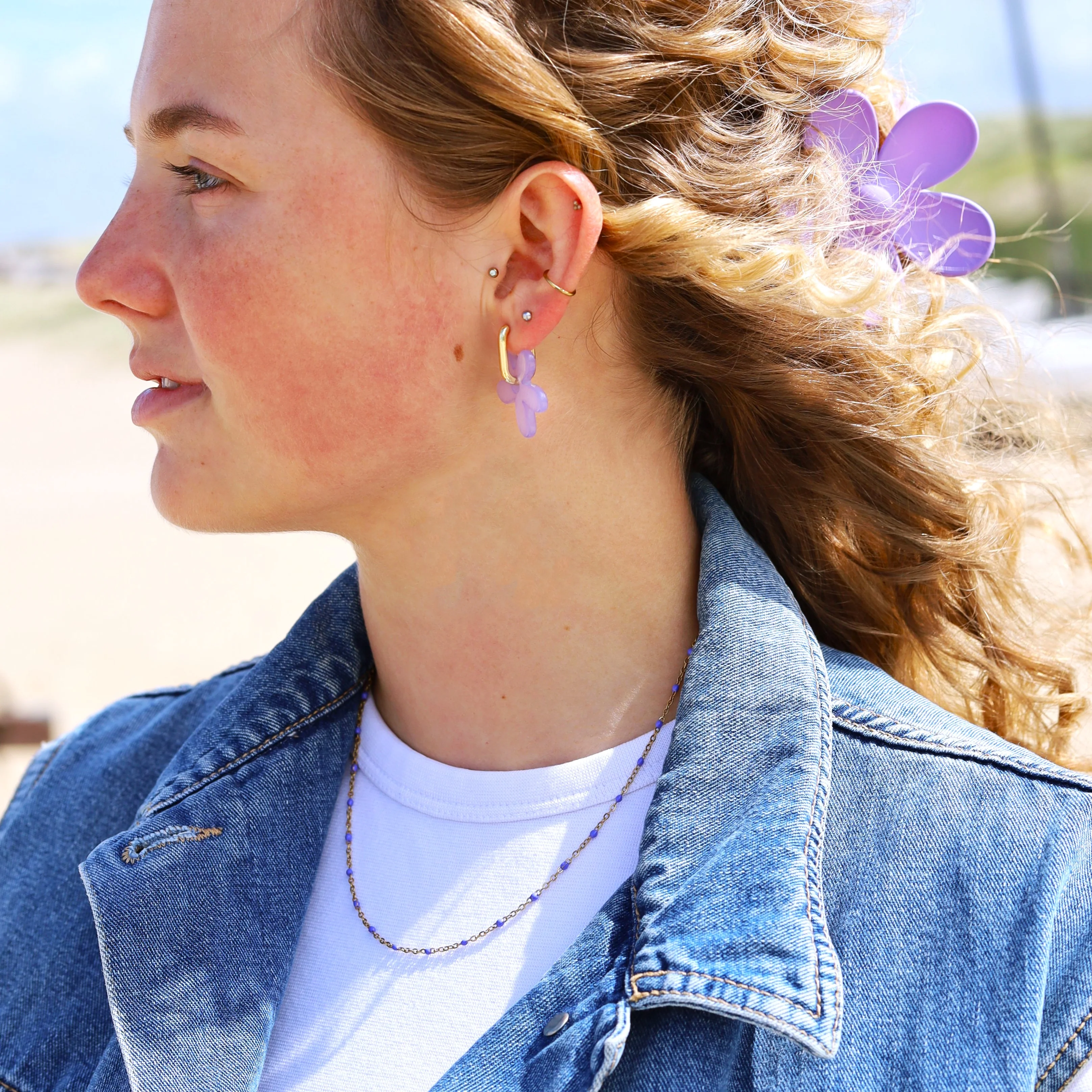 Ketting stainless steel - paarse bolletjes - Image 2