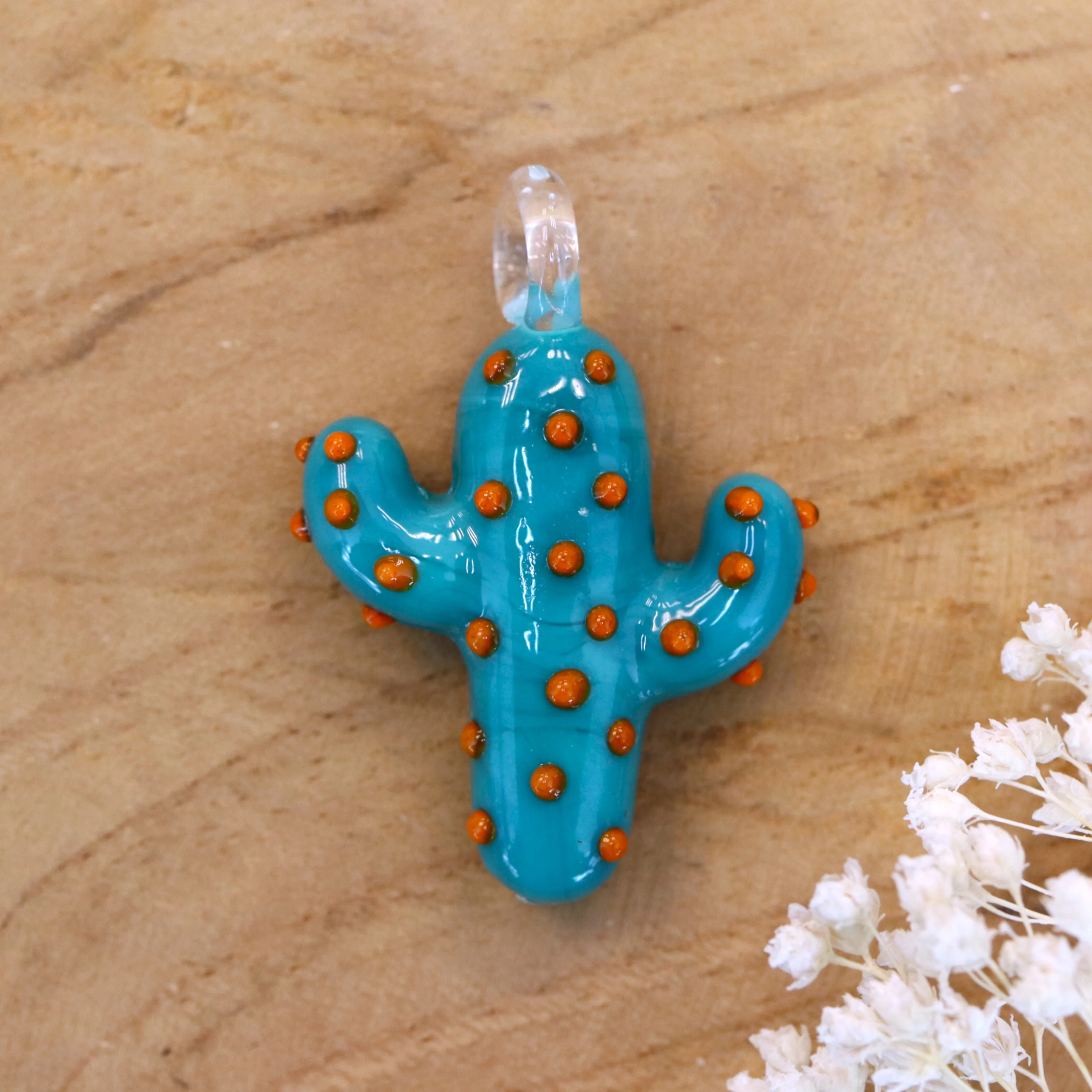 Kettingbedel - glazen cactus turquoise