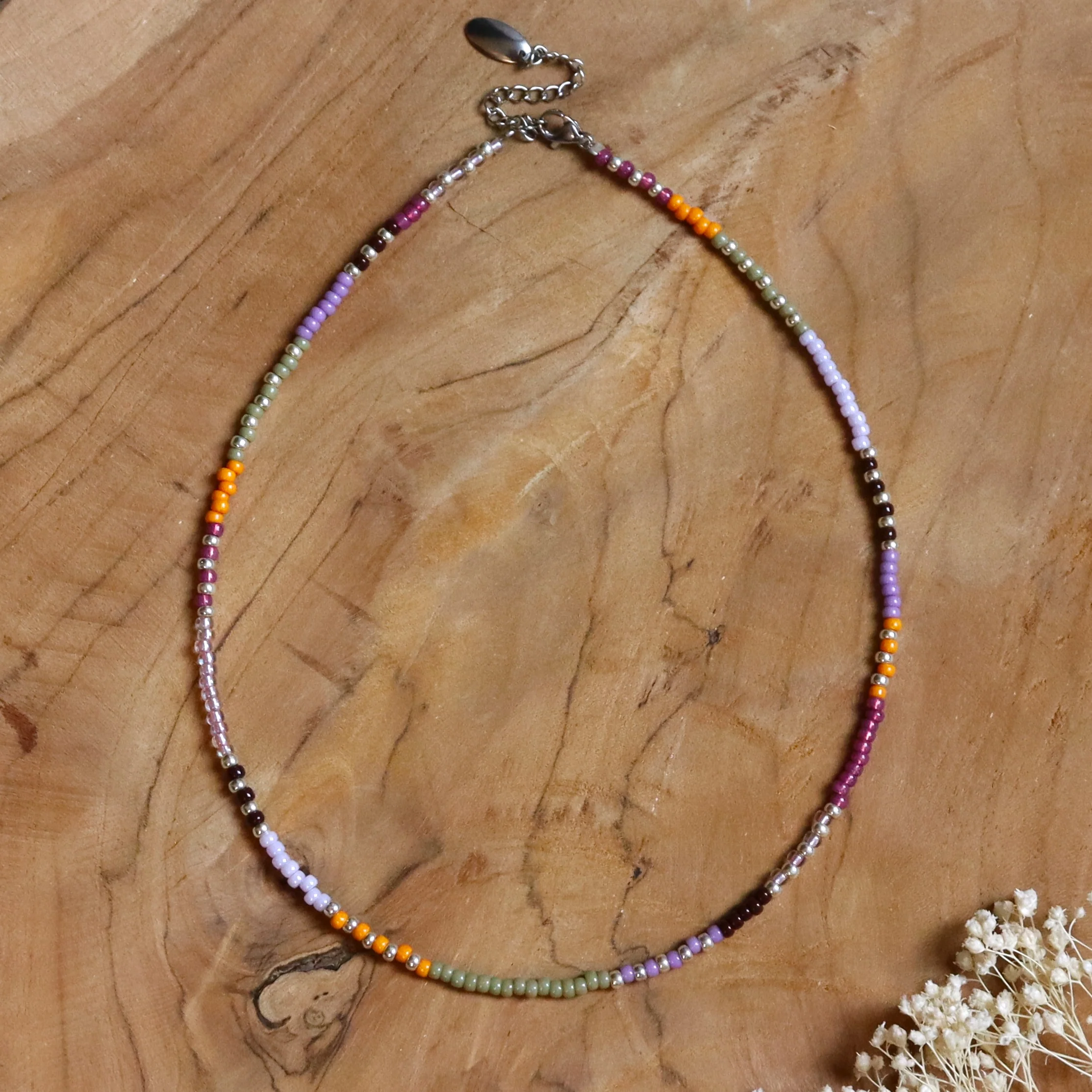 Kralenketting - herfstkleuren zilver