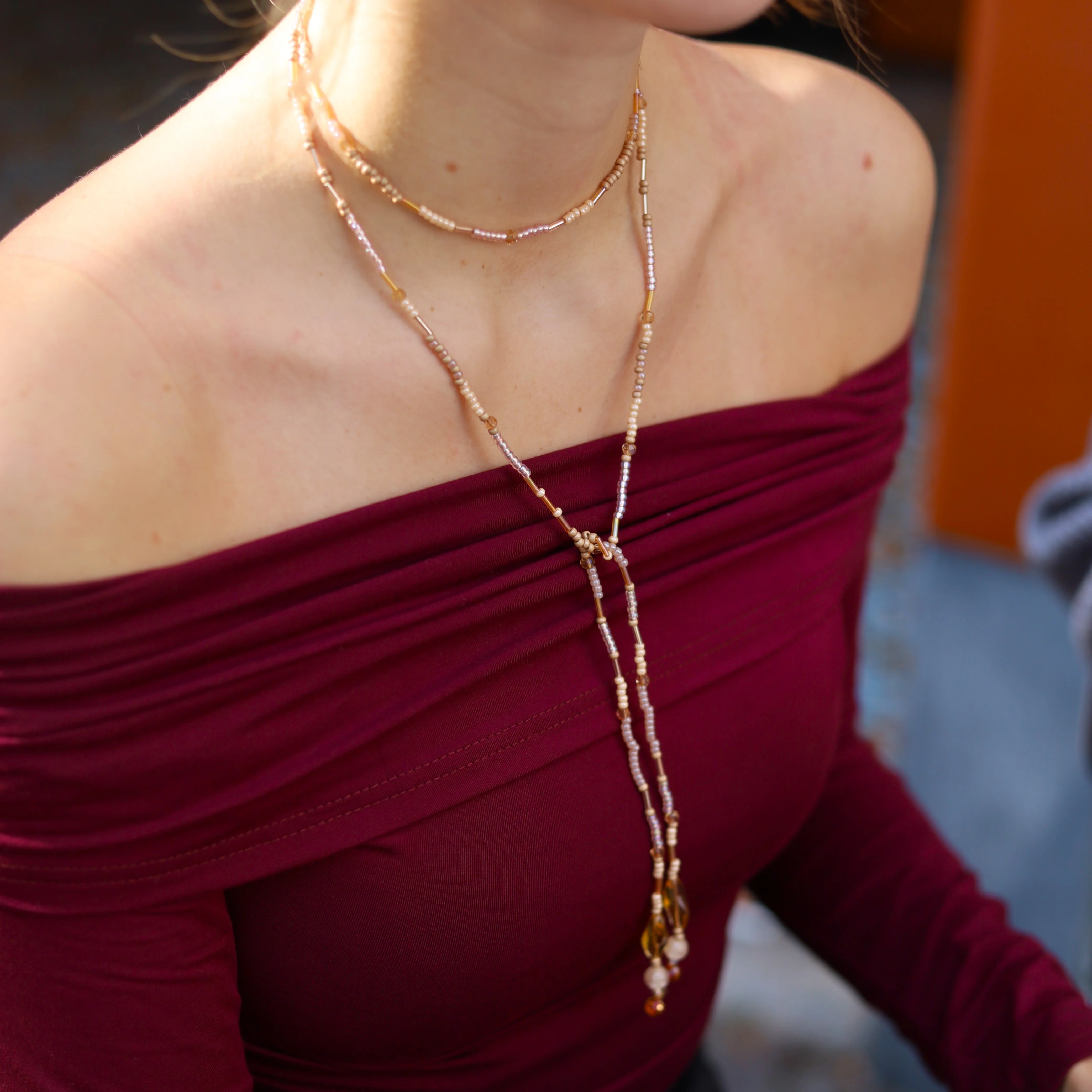 Kralenketting - omslagketting met beige tinten - Image 3