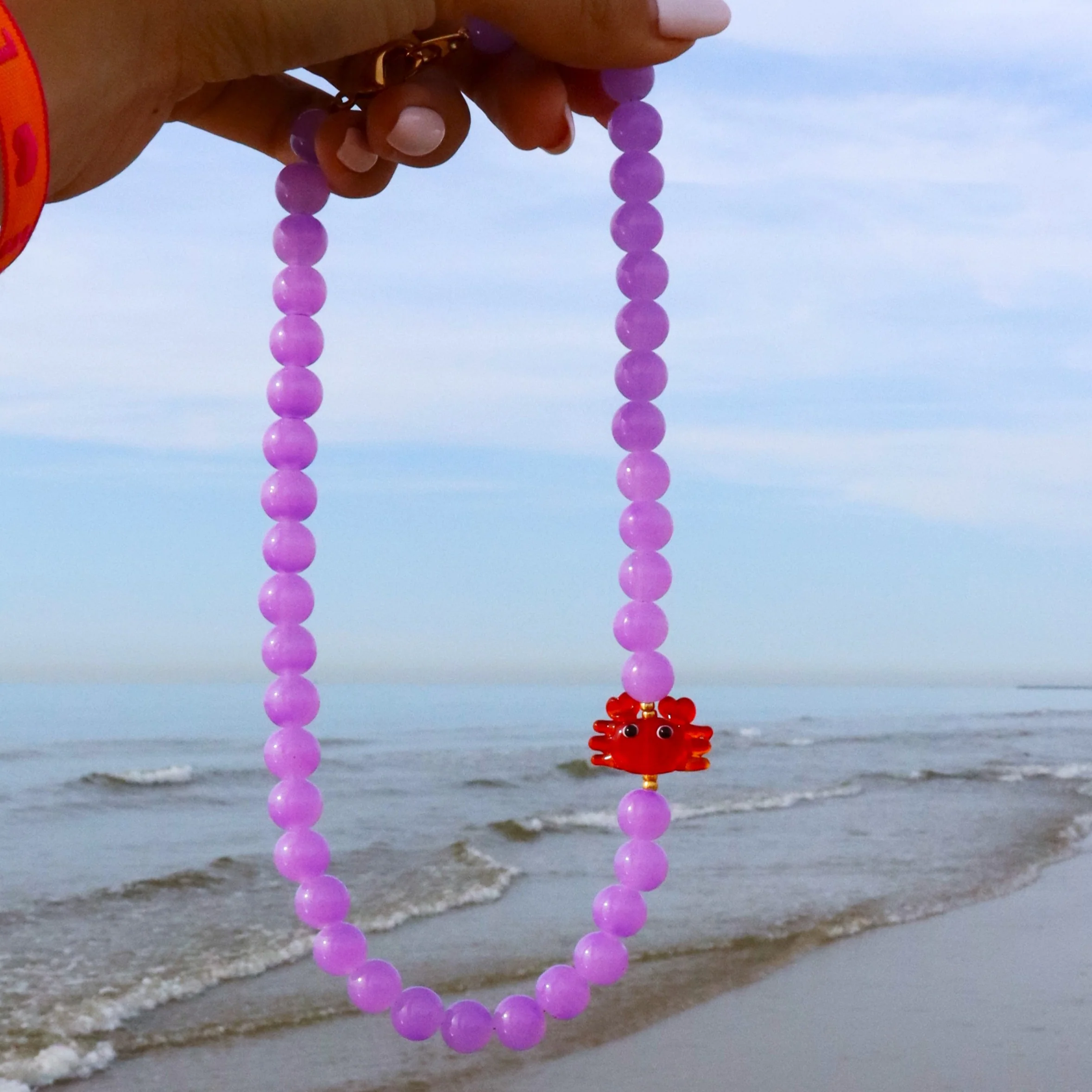 Kralenketting - paars met krabje - Image 2