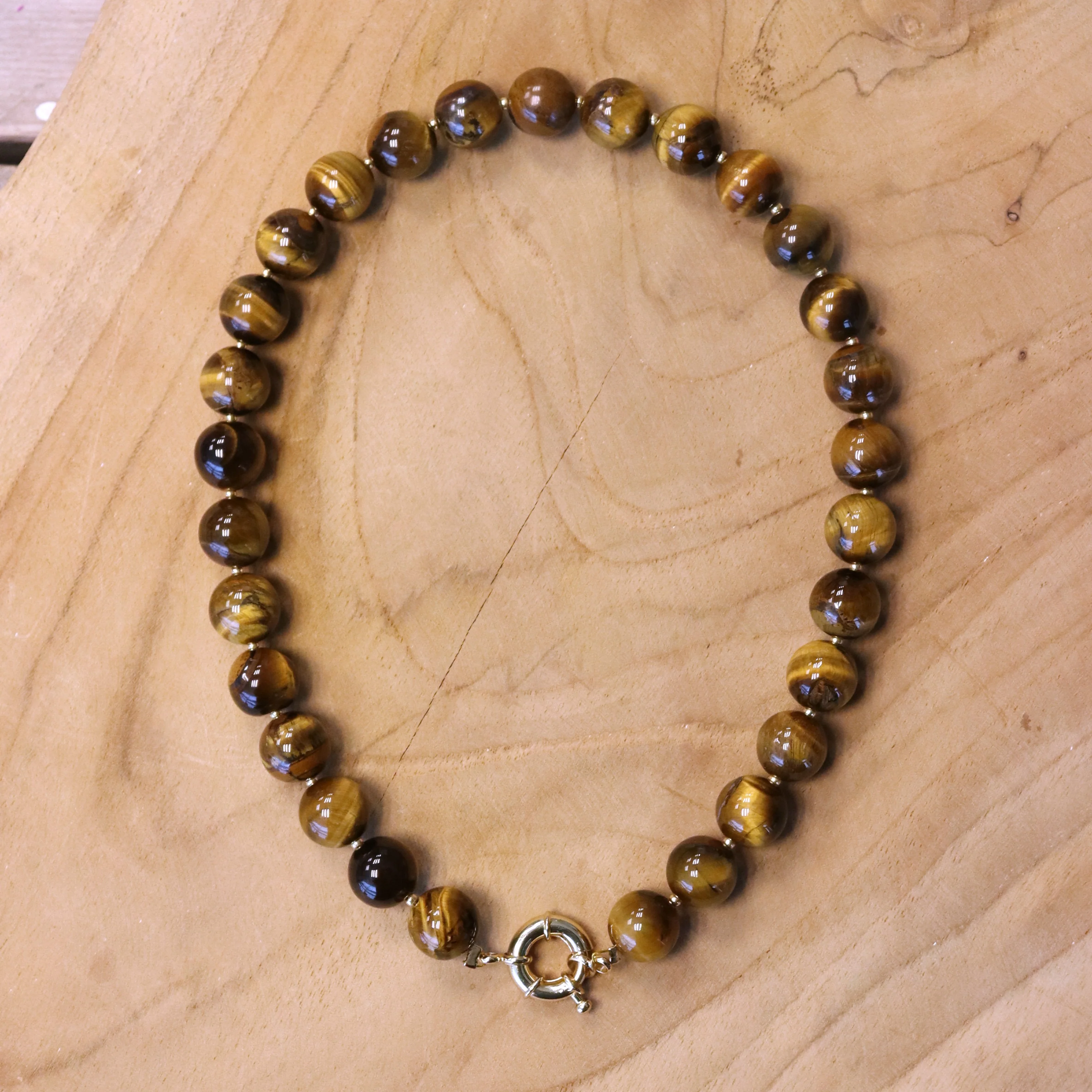 Kralenketting - tijgeroog met boeislot goud
