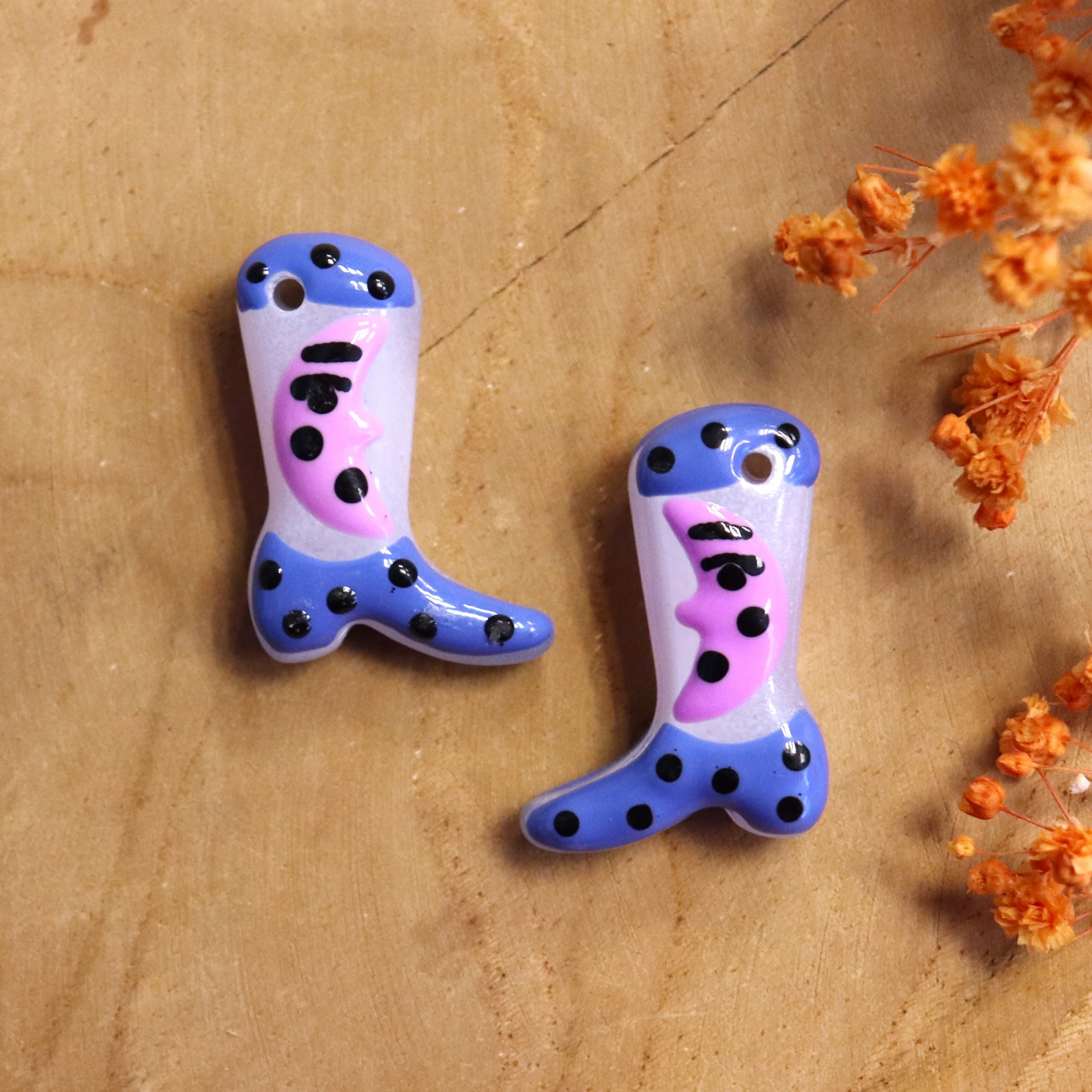 Lampwork cowboylaars - blauw met maan