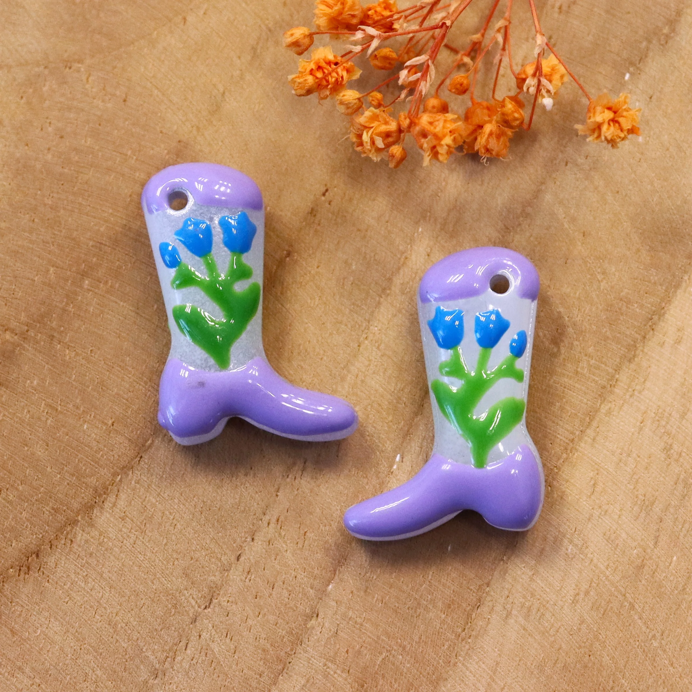 Lampwork cowboylaars - lila met bloemen