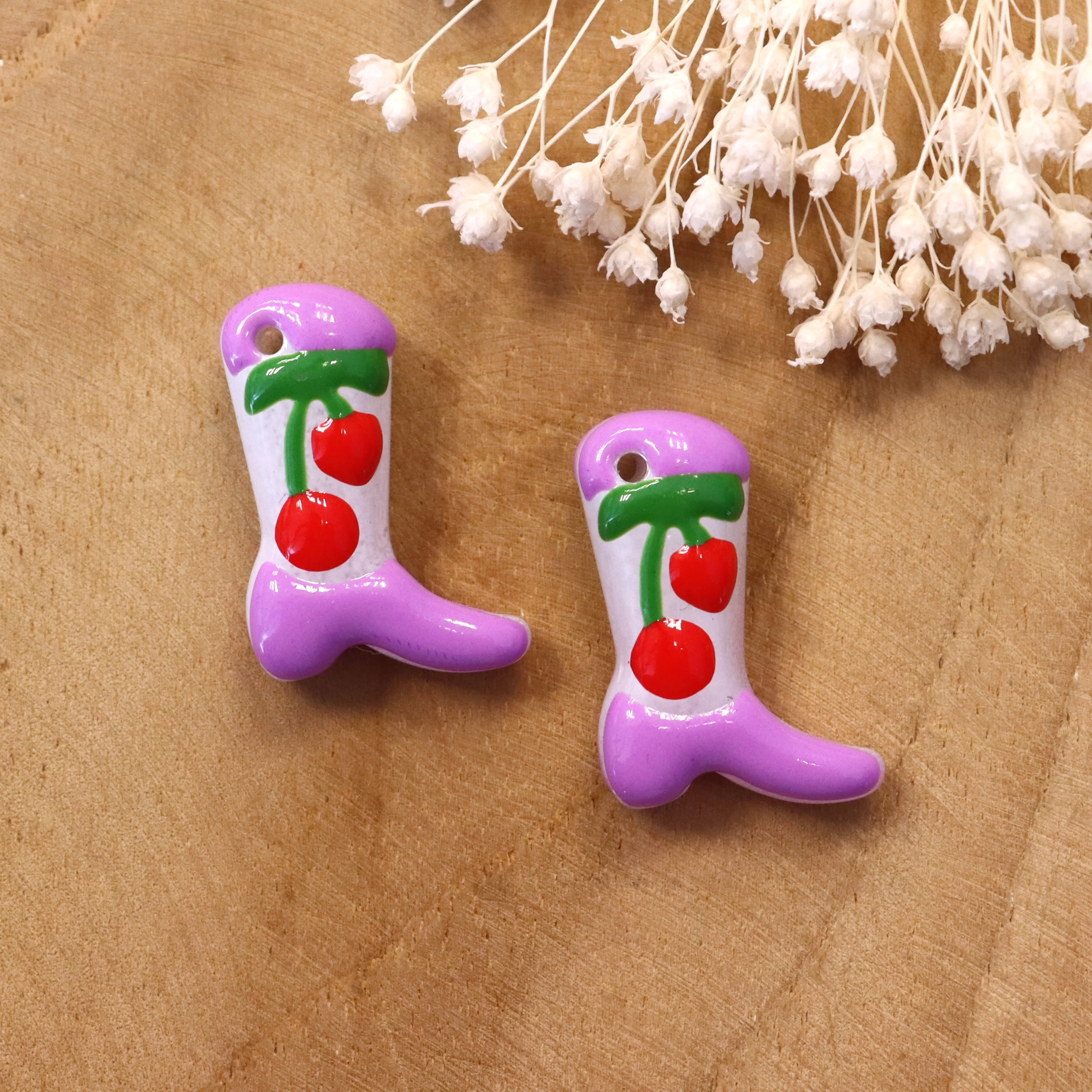 Lampwork cowboylaars - lila met kersen