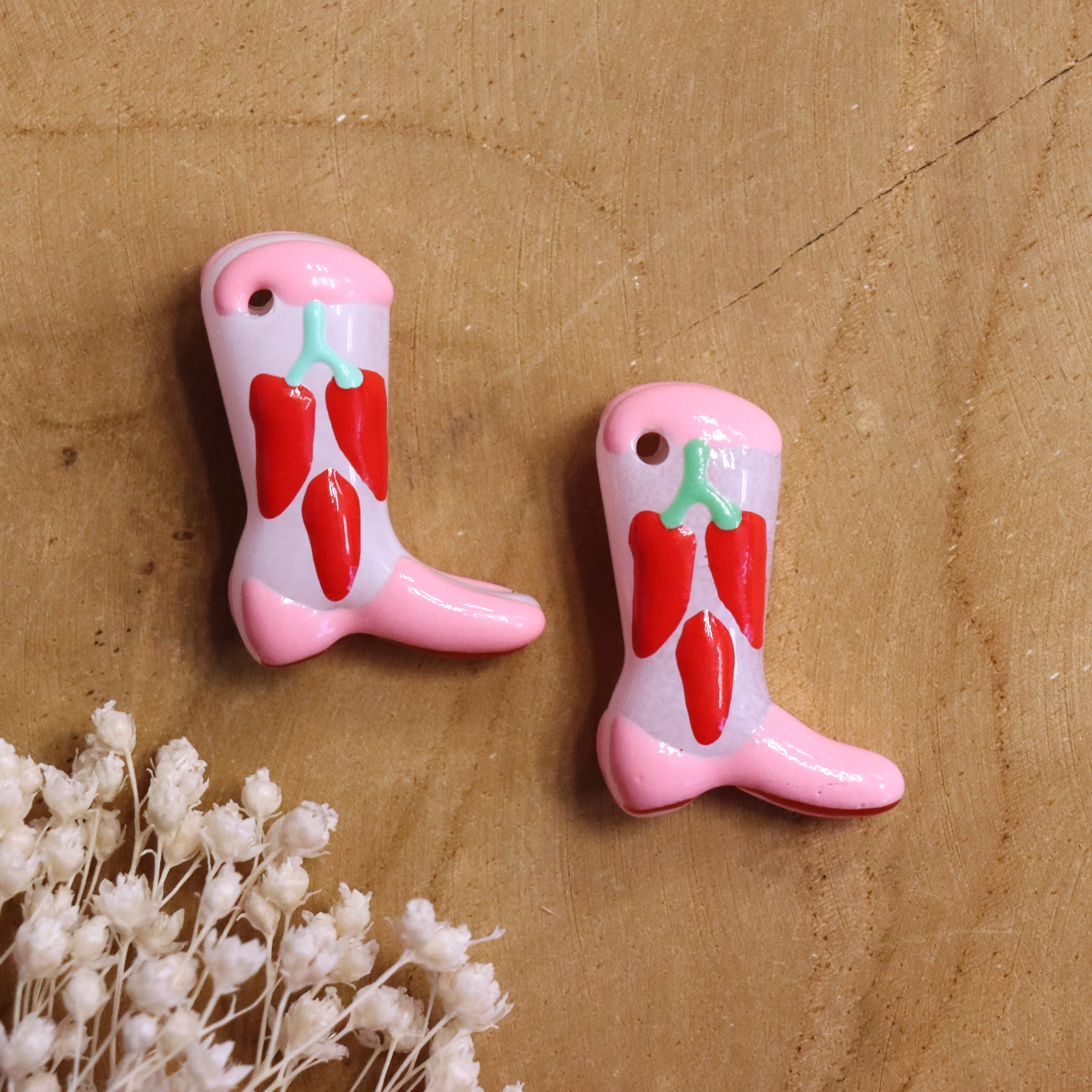 Lampwork cowboylaars - roze met pepers