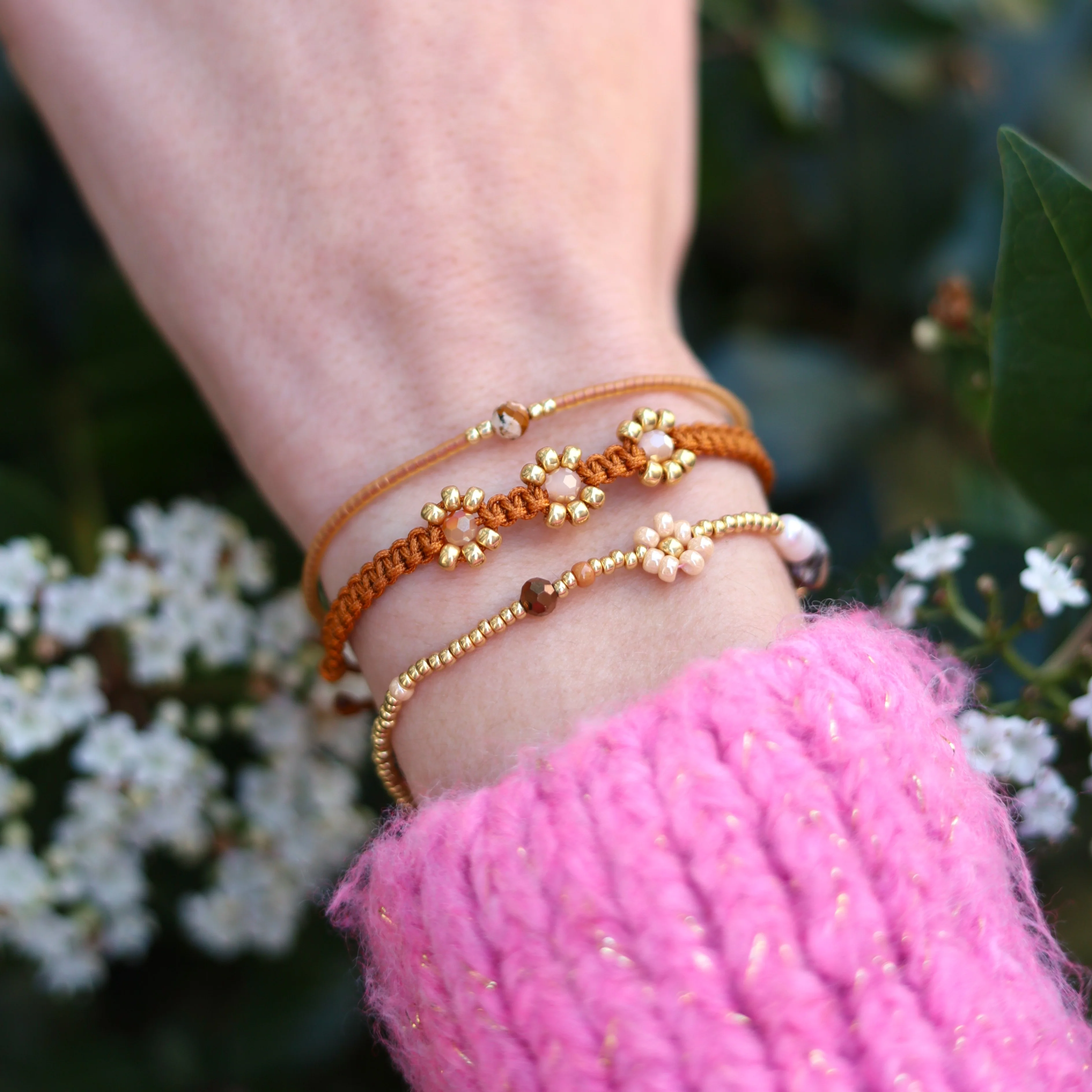 Miyuki armband goud met crème bloem - Image 2