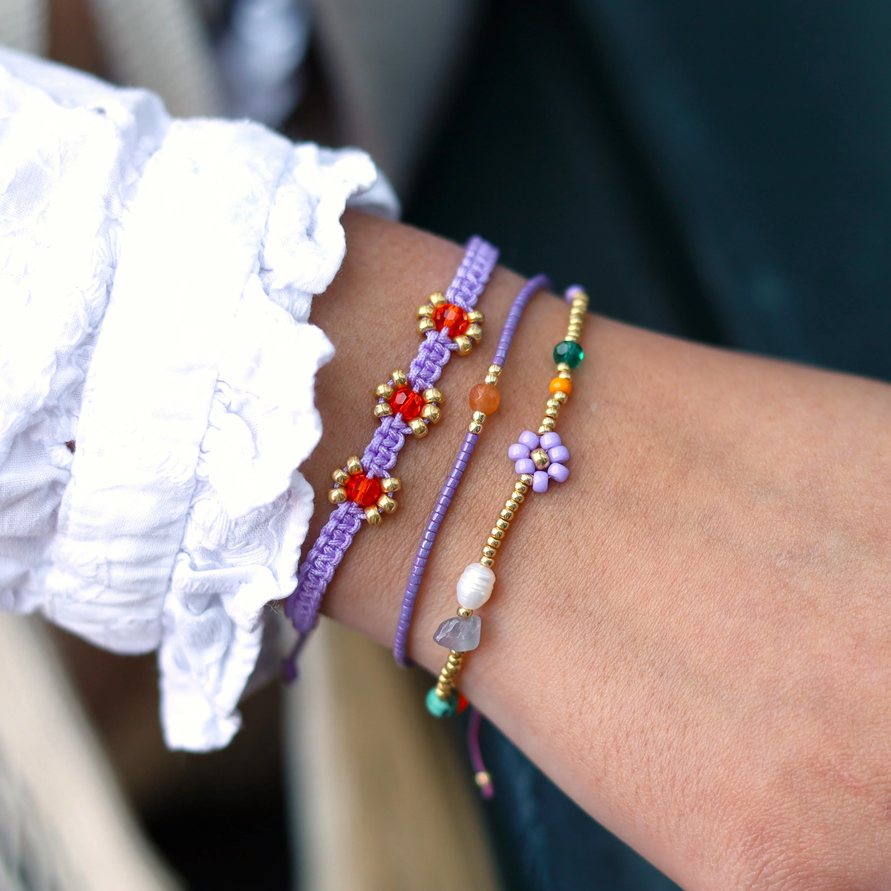 Miyuki armband goud met lila bloem - Image 2