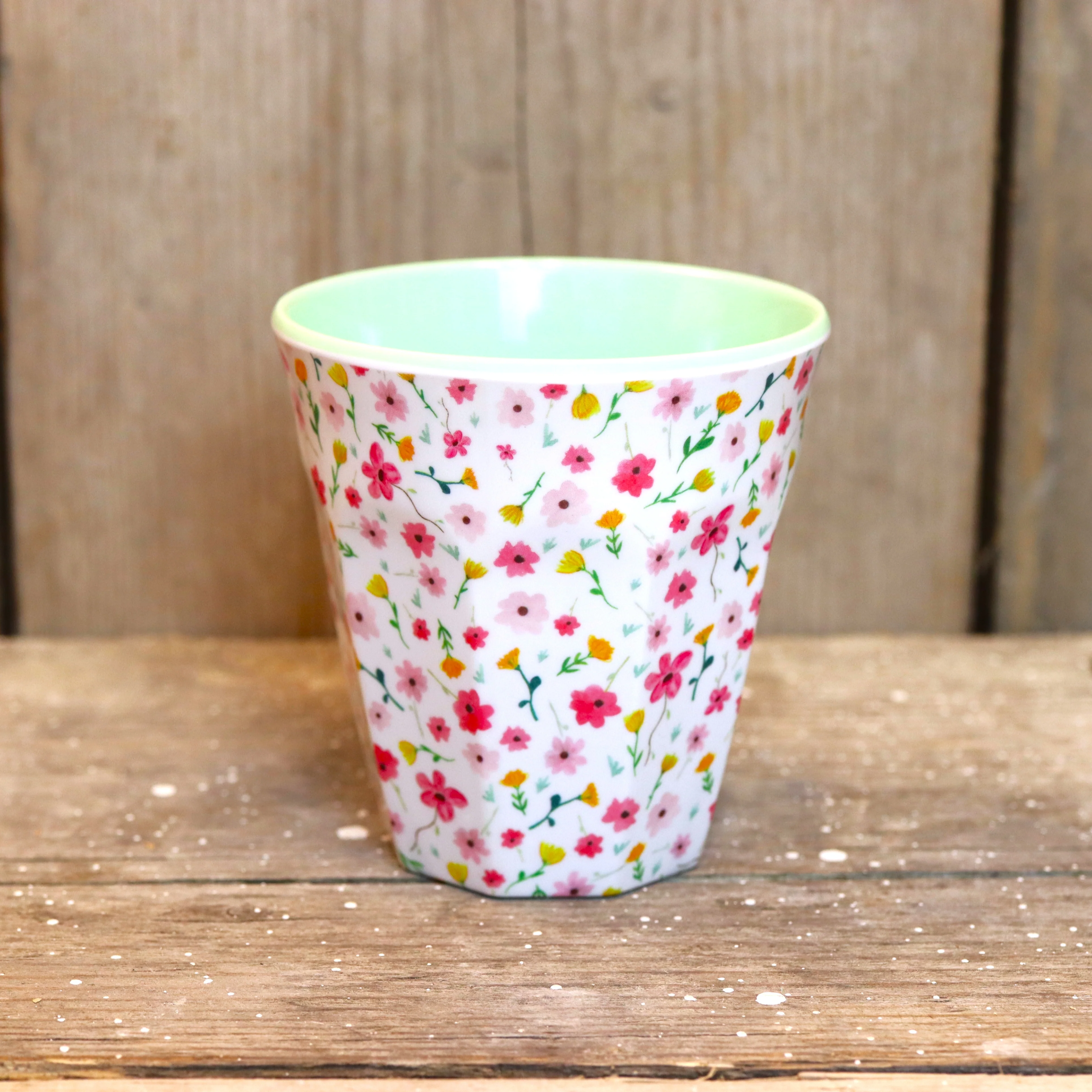 RICE beker medium - white pastel flowers