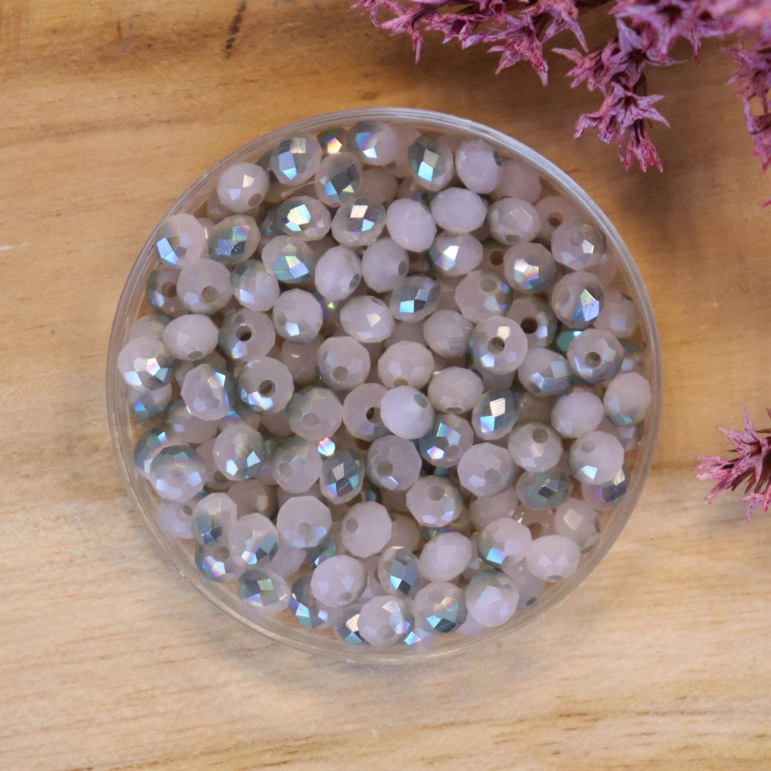 Rondel facetkralen 3x4 mm - Cream diamond coating