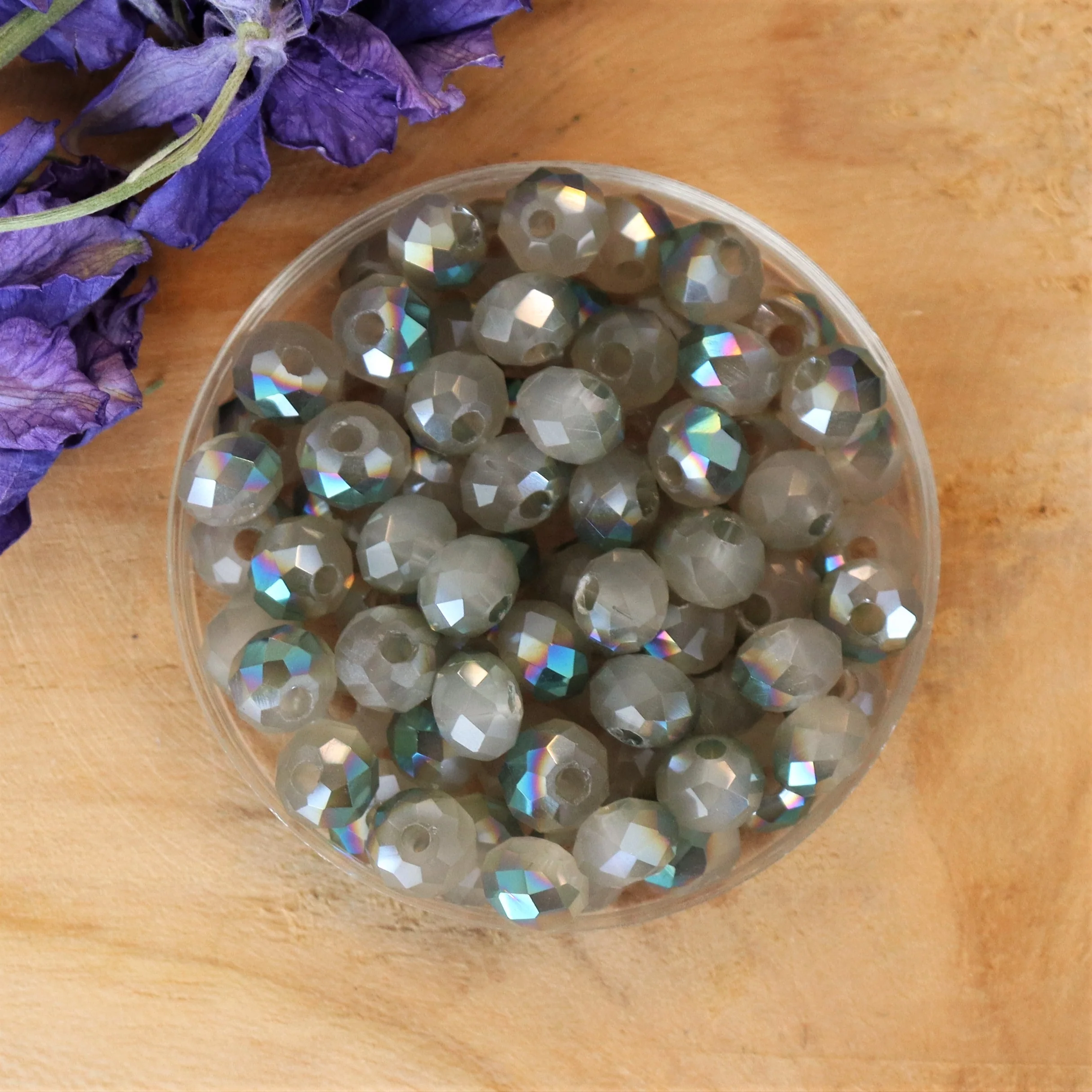 Rondel facetkralen 4x6 mm - Opal grey diamond coating