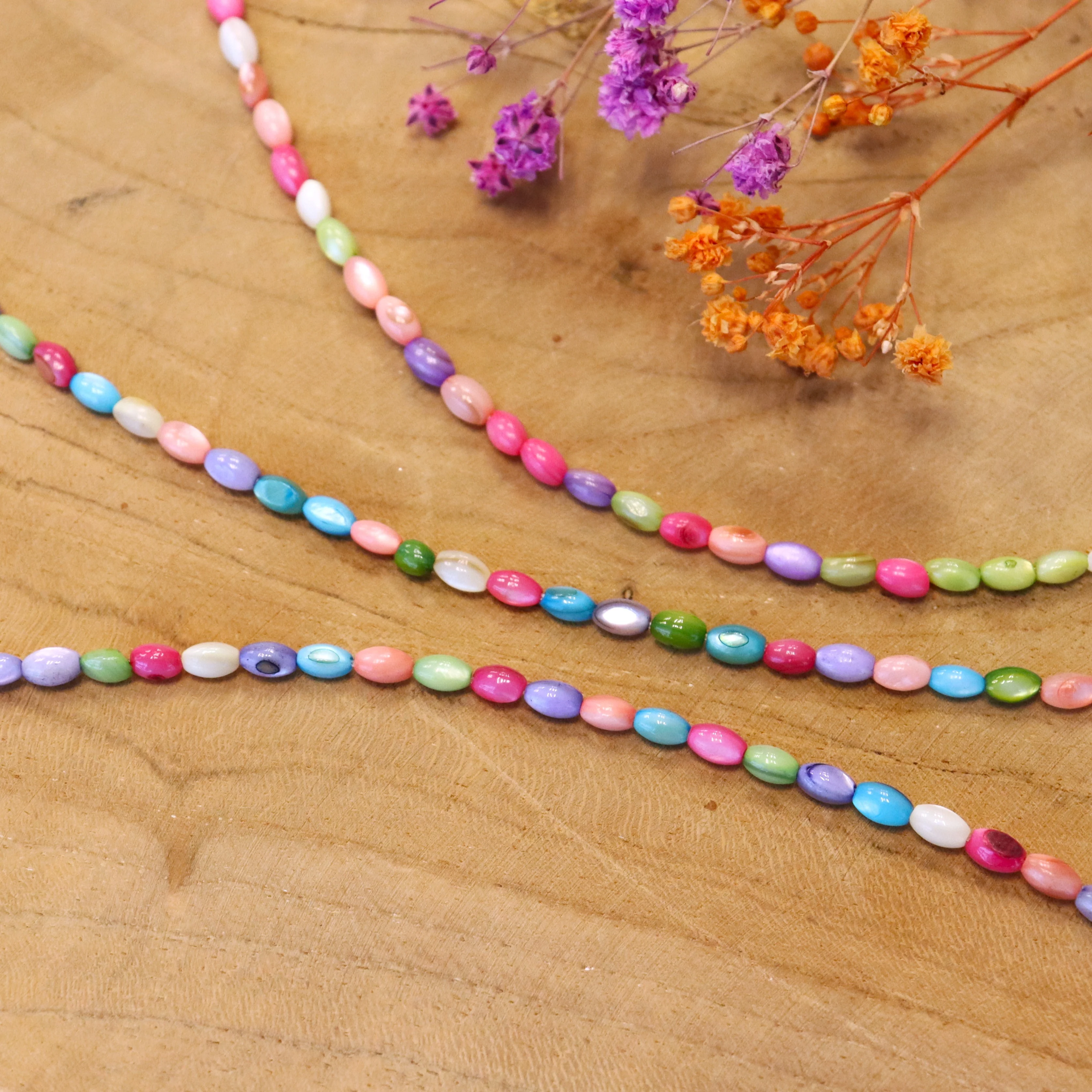 Schelpkraal ovaal multicolor - per streng
