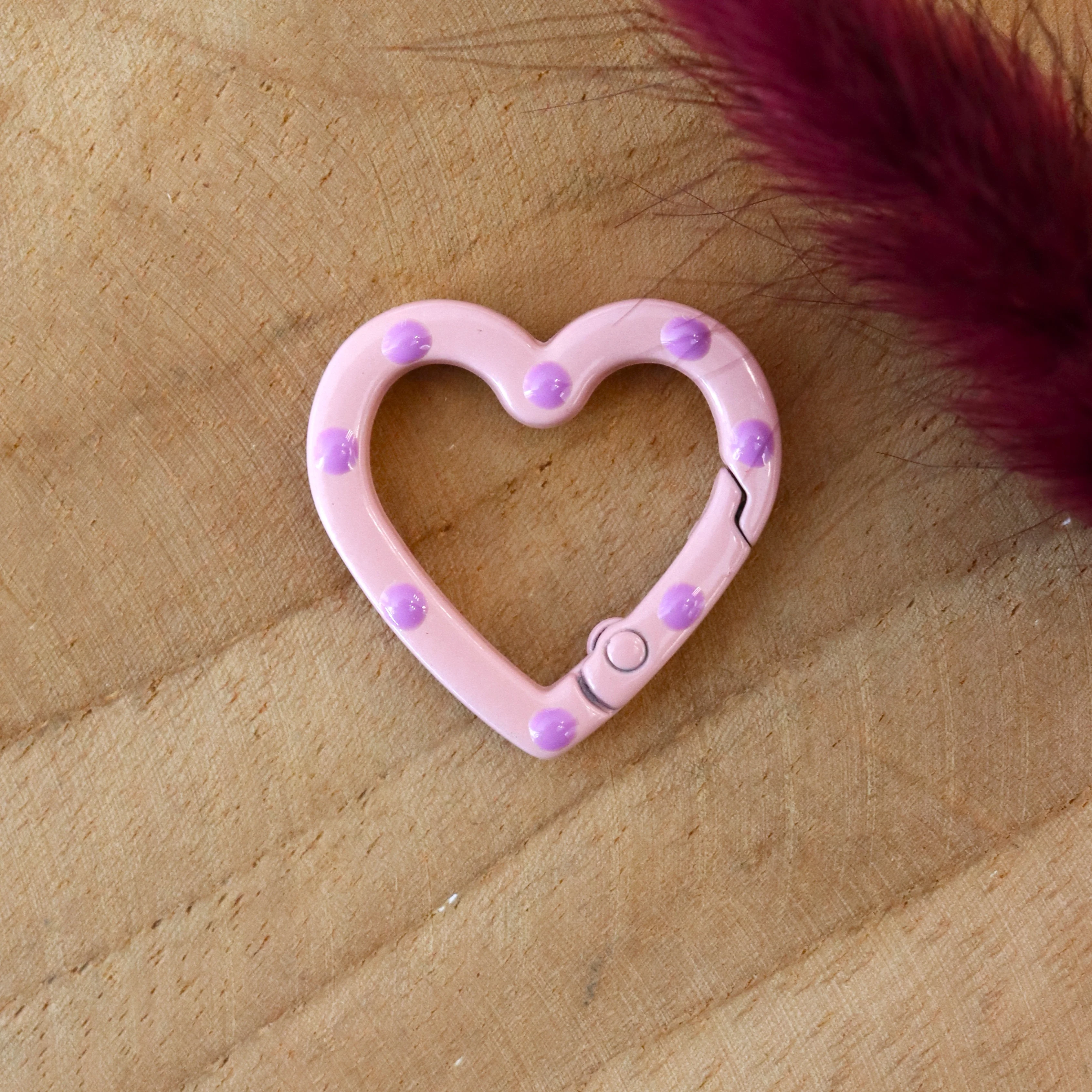 Sleutelhanger hart - mauve met paarse stippen