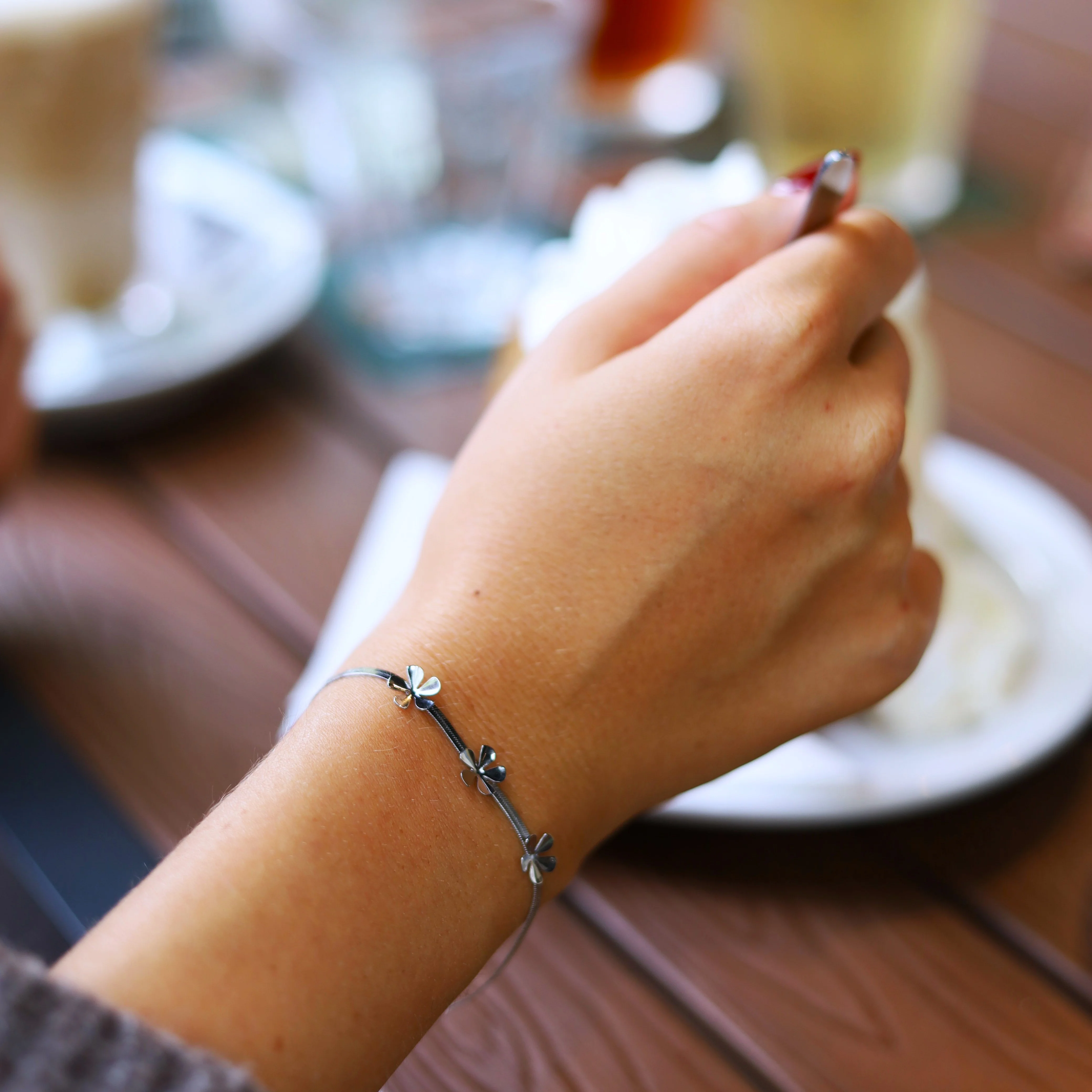 Stainless steel armband - bloemen zilver - Image 3