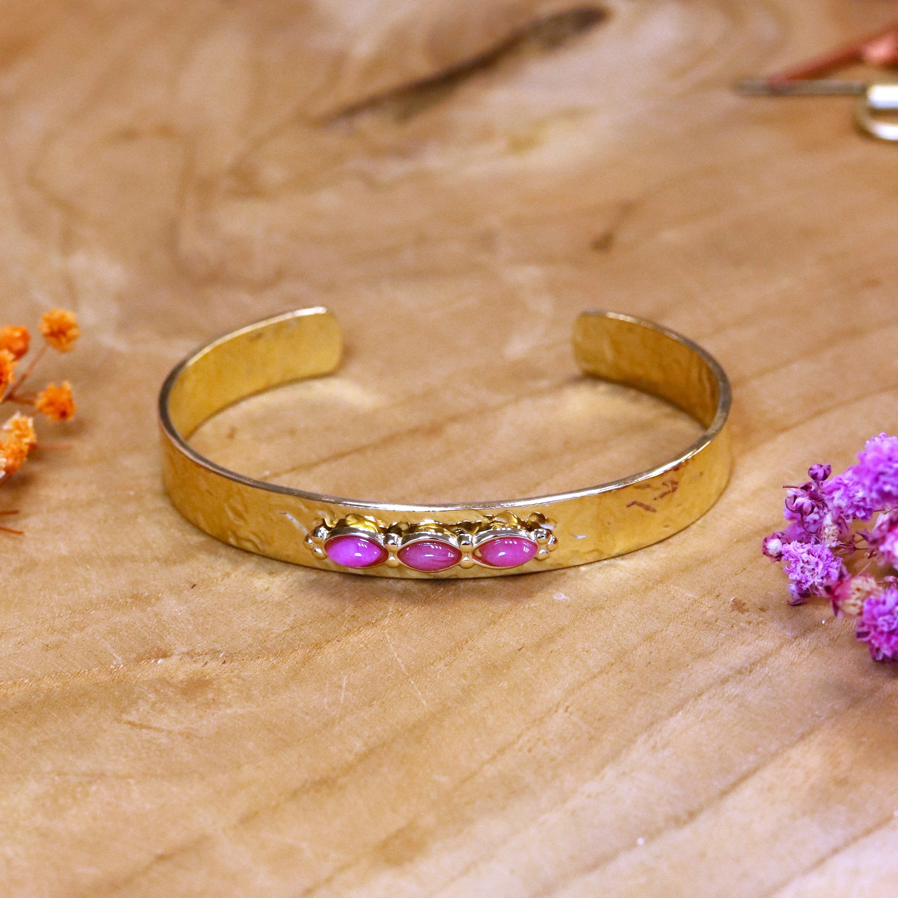 Stainless steel armband - bangle met cherry quartz