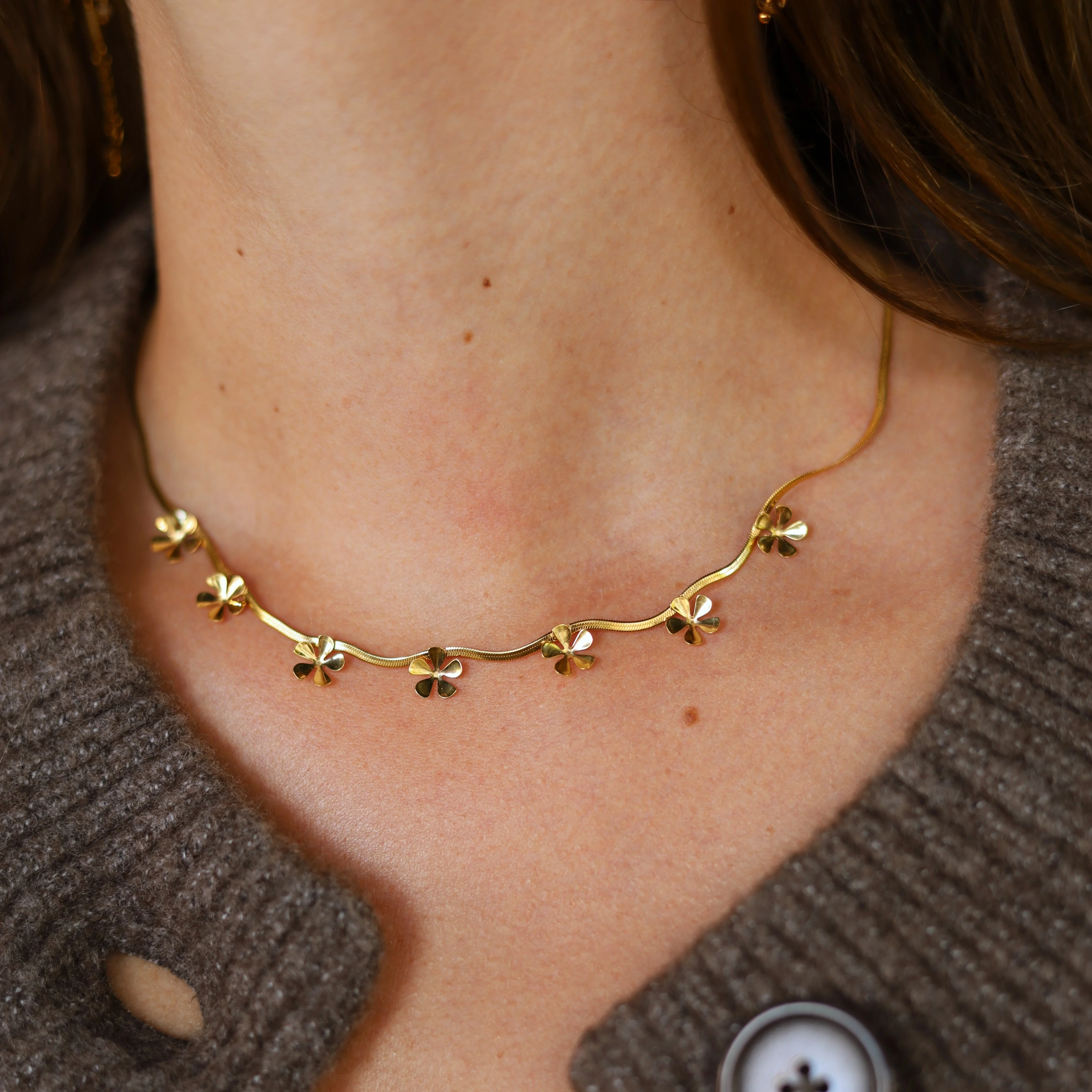 Stainless steel ketting - bloemen goud - Image 2