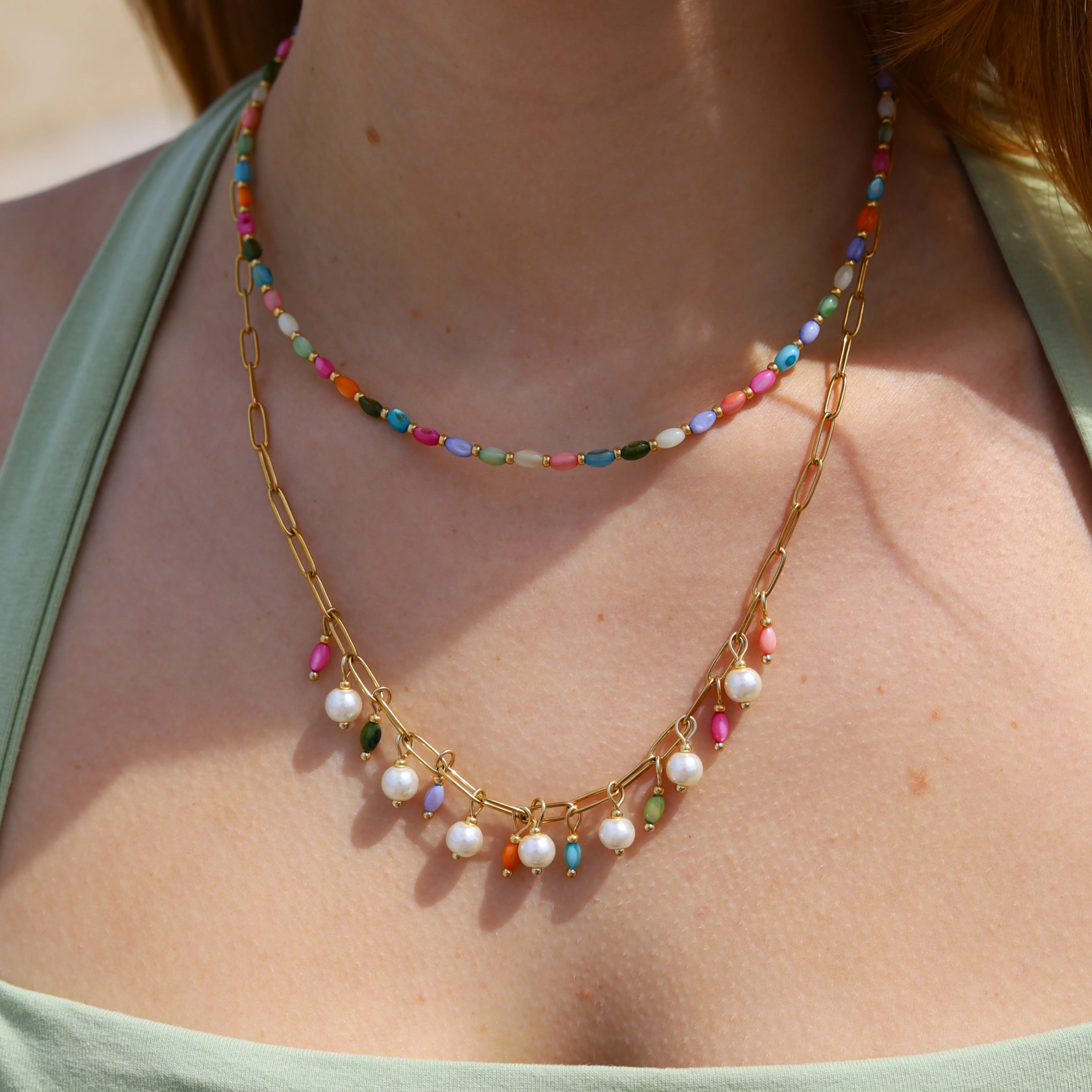 Kralenketting - gekleurde schelpjes goud - Image 2
