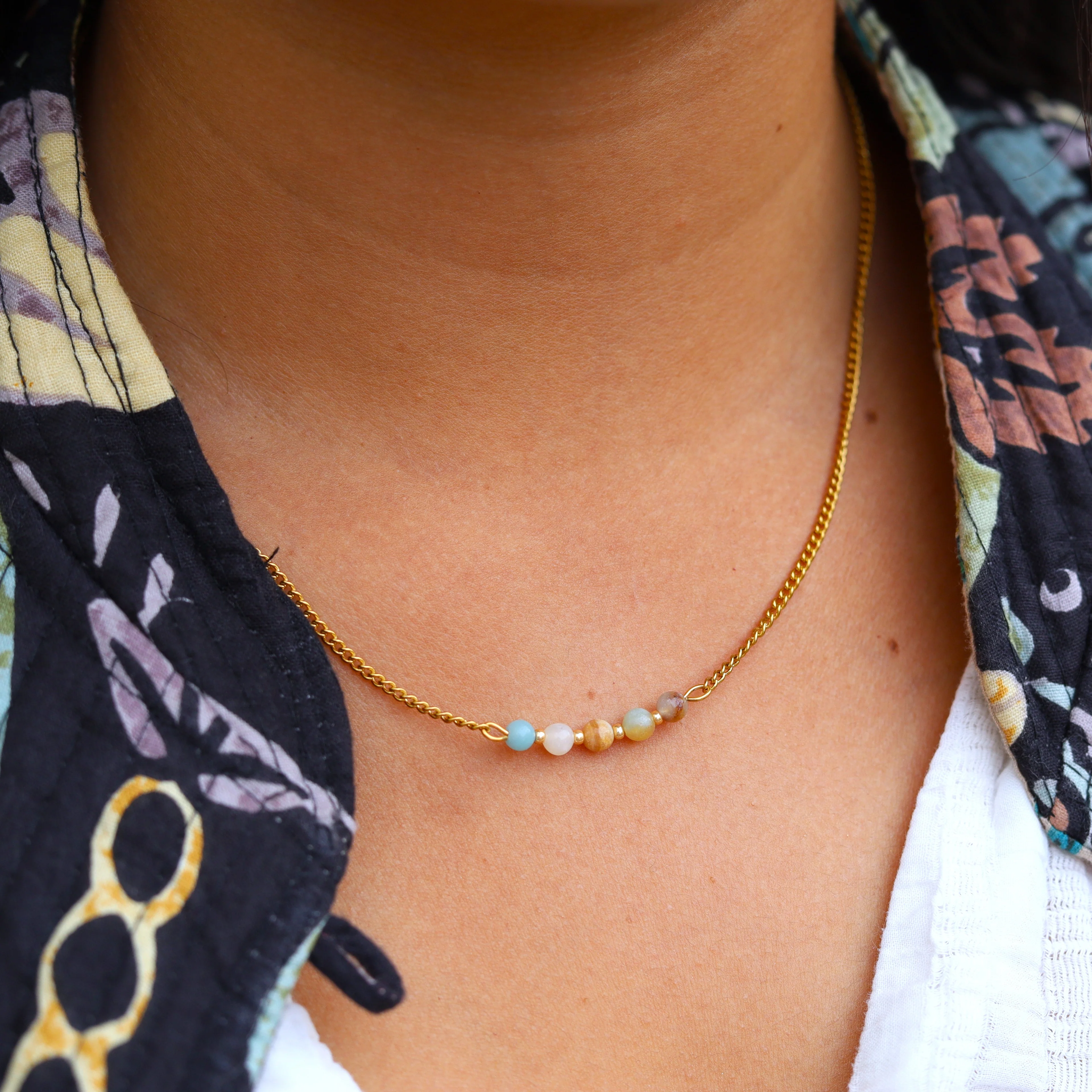 Stainless steel ketting goud - amazoniet - Image 2