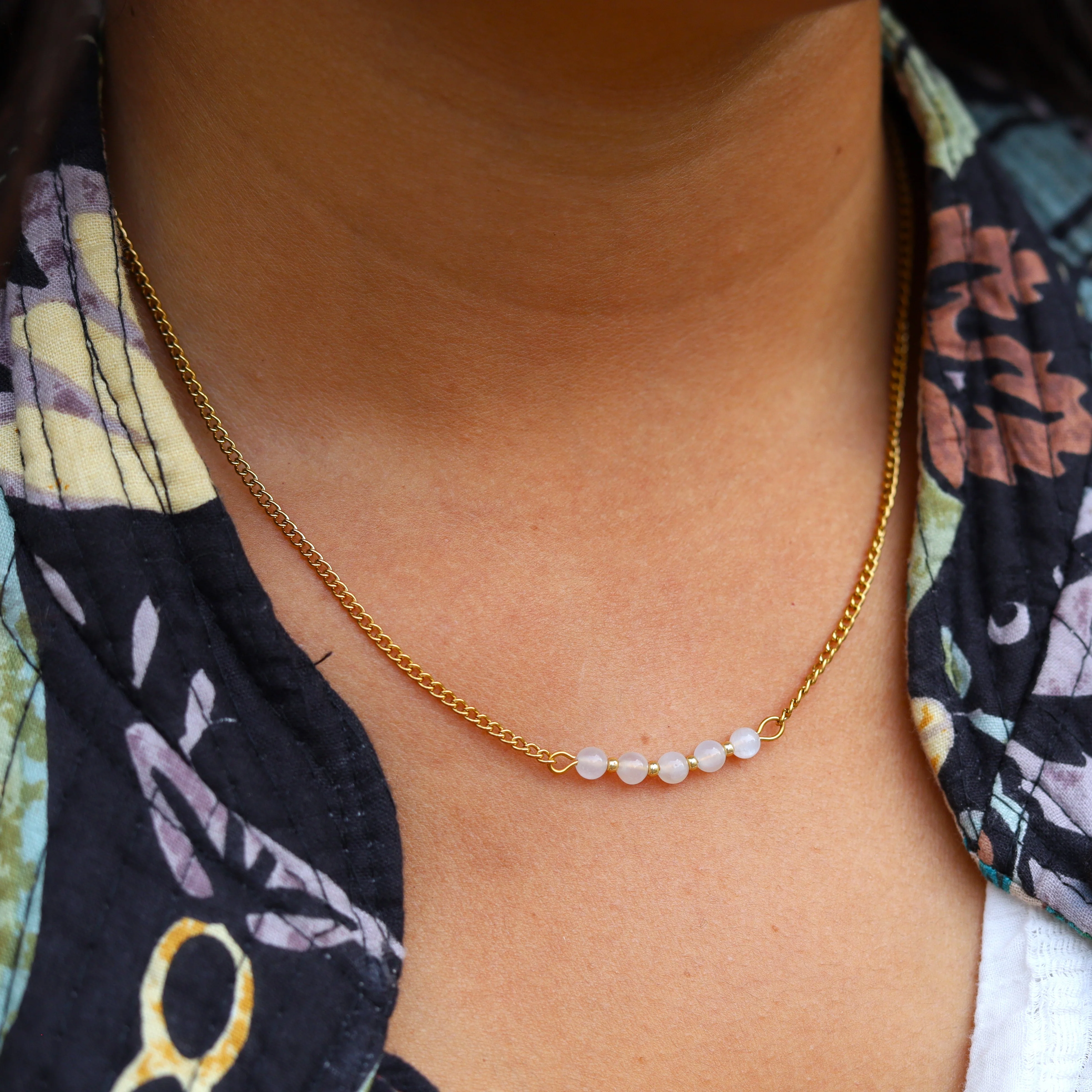 Stainless steel ketting goud - maansteen - Image 2