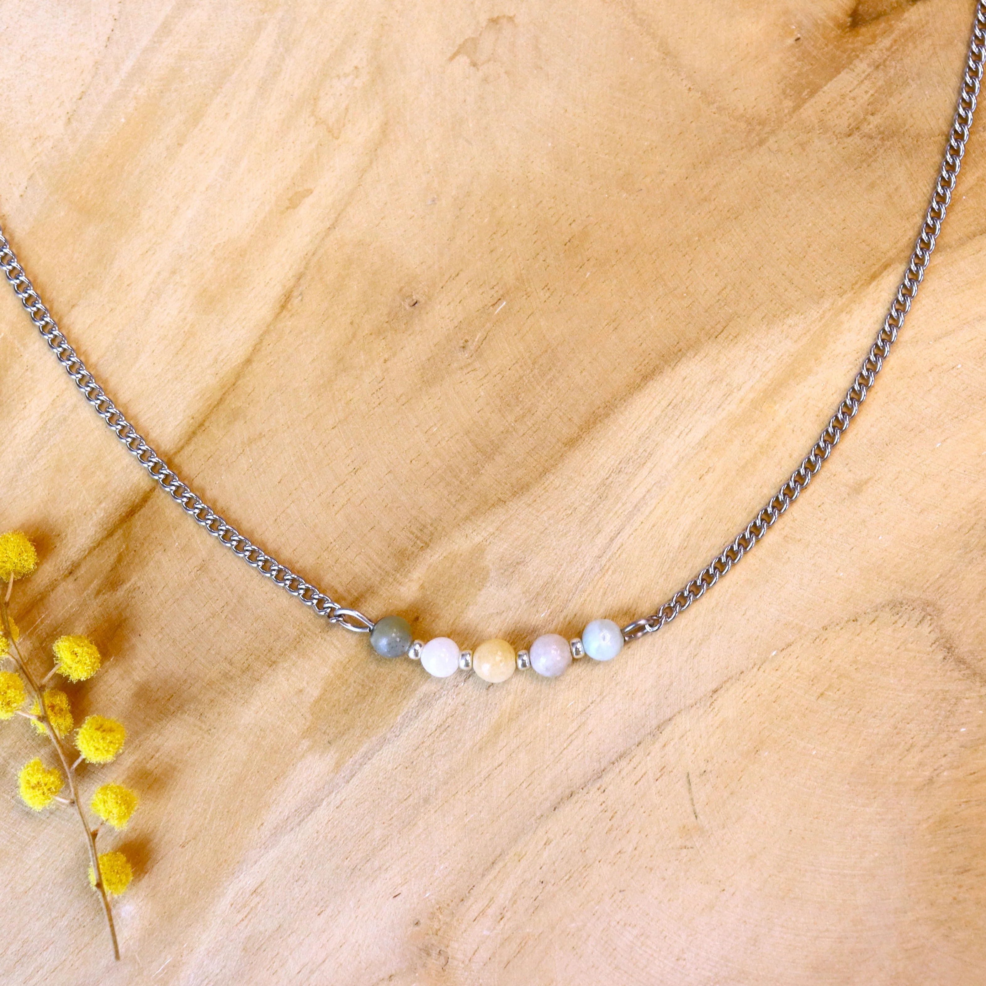 Stainless steel ketting zilver - amazoniet