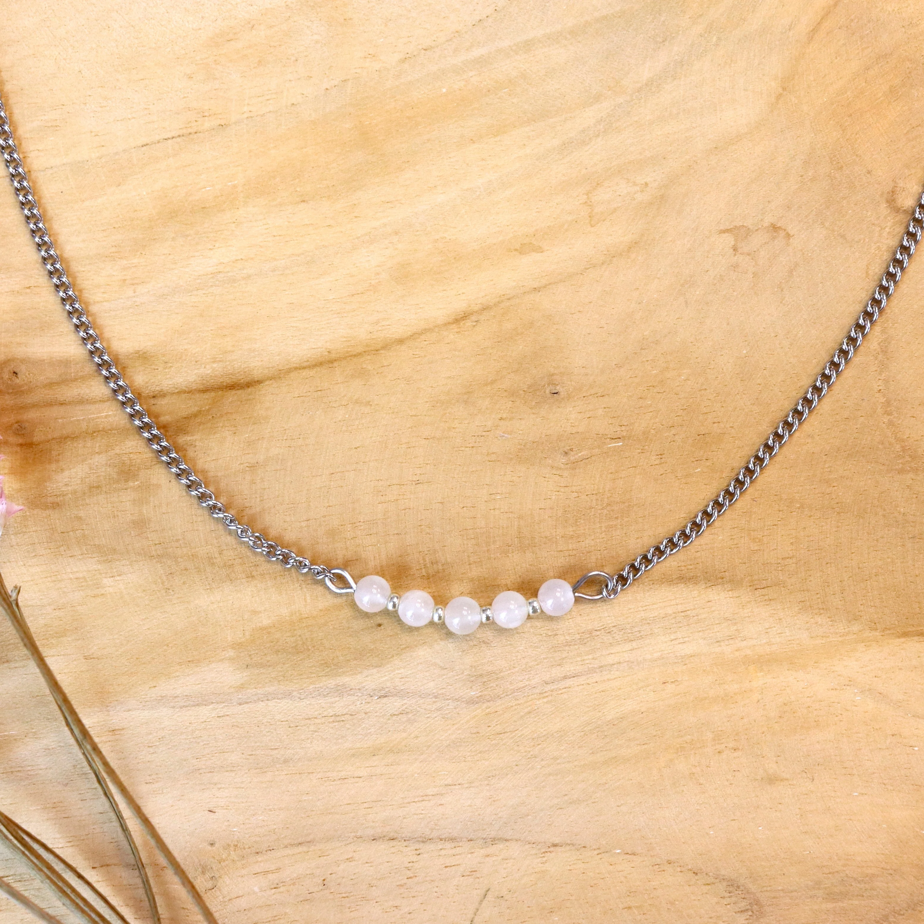 Stainless steel ketting zilver - maansteen