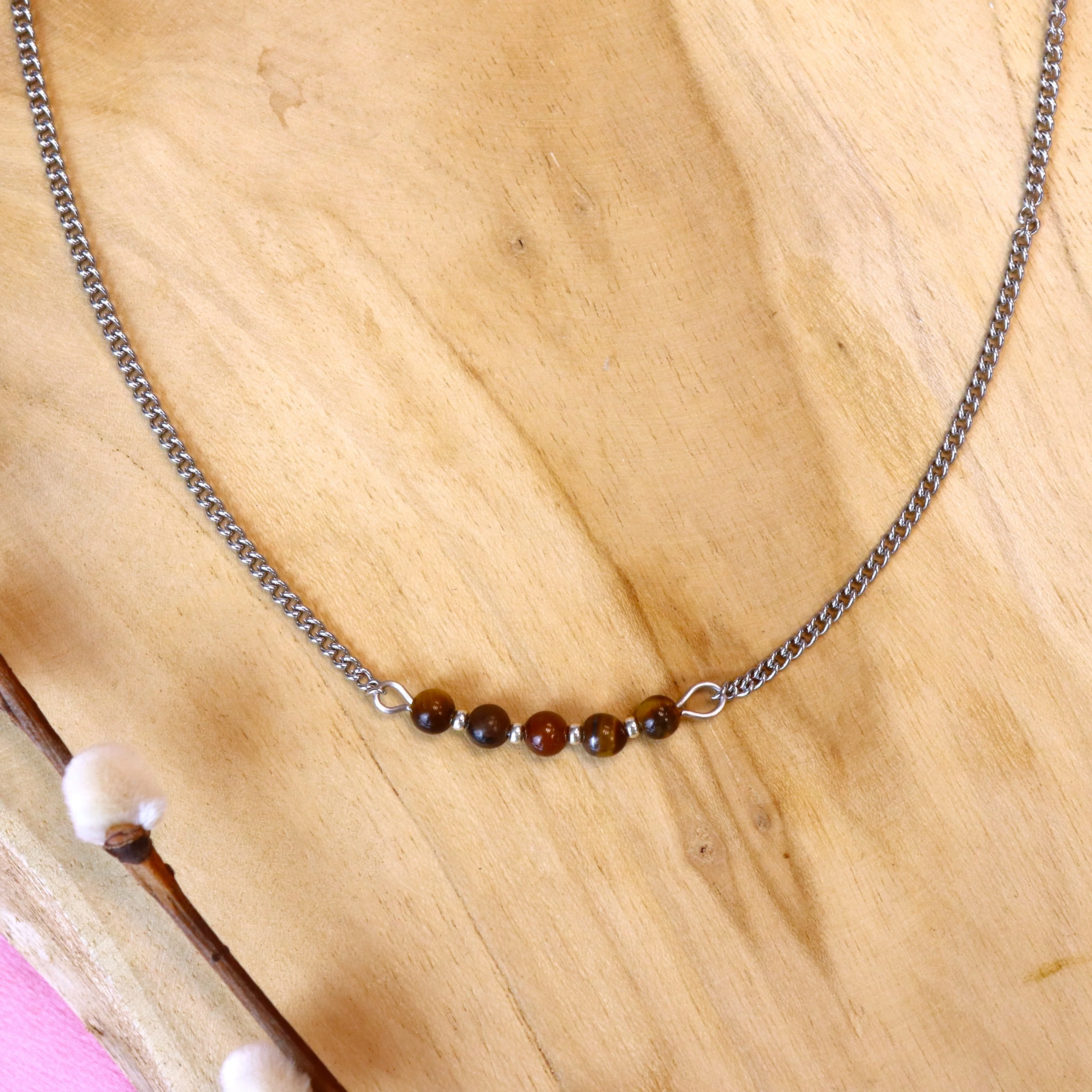 Stainless steel ketting zilver - tijgeroog