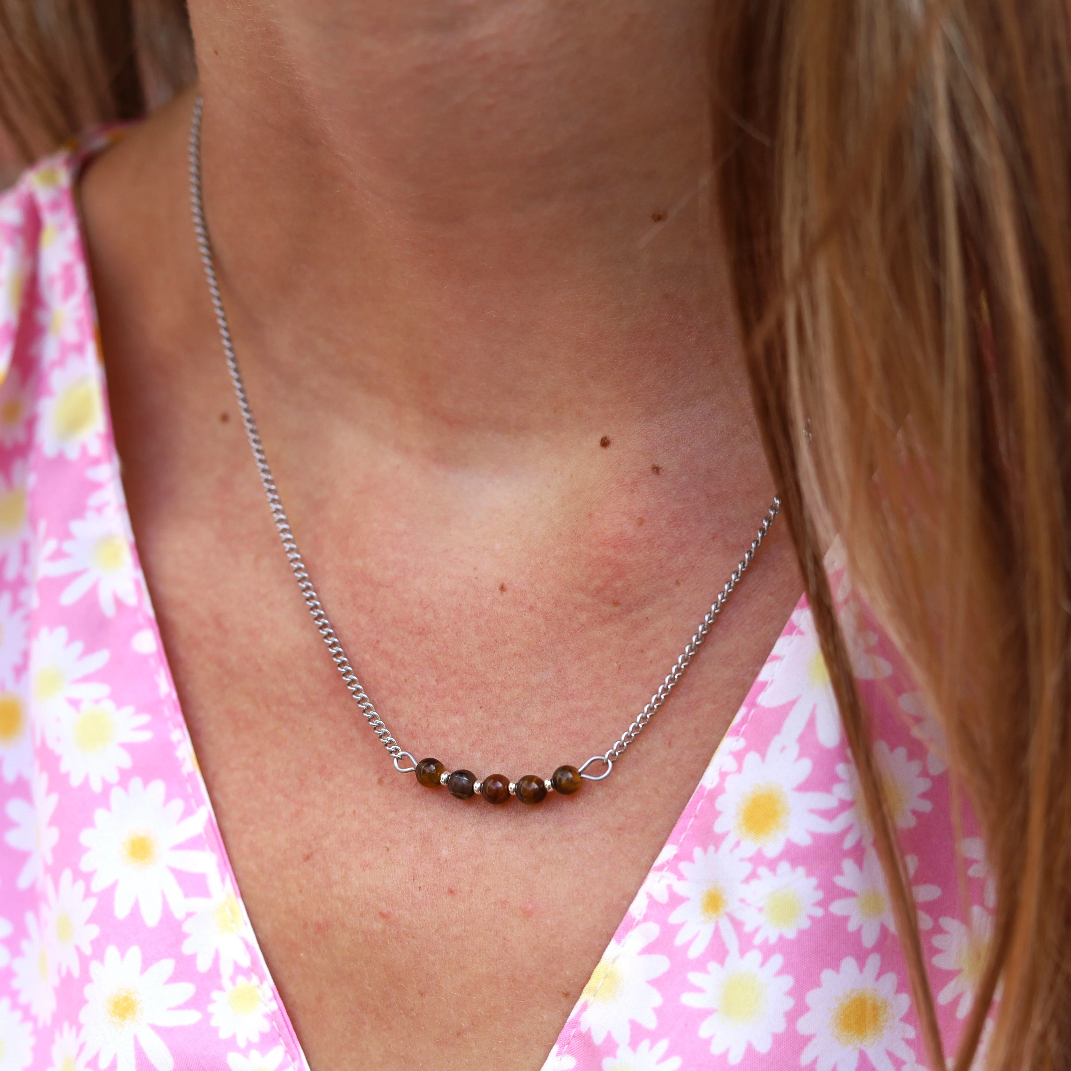 Stainless steel ketting zilver - tijgeroog - Image 2