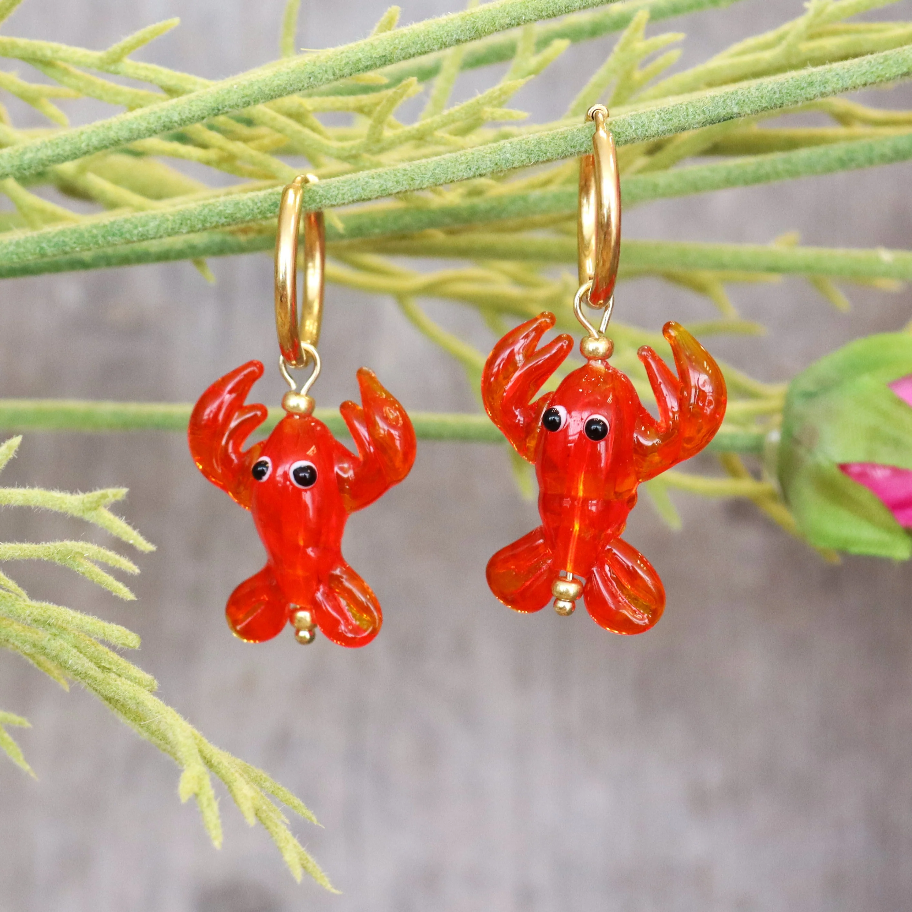 Stainless steel oorringen met kreeft