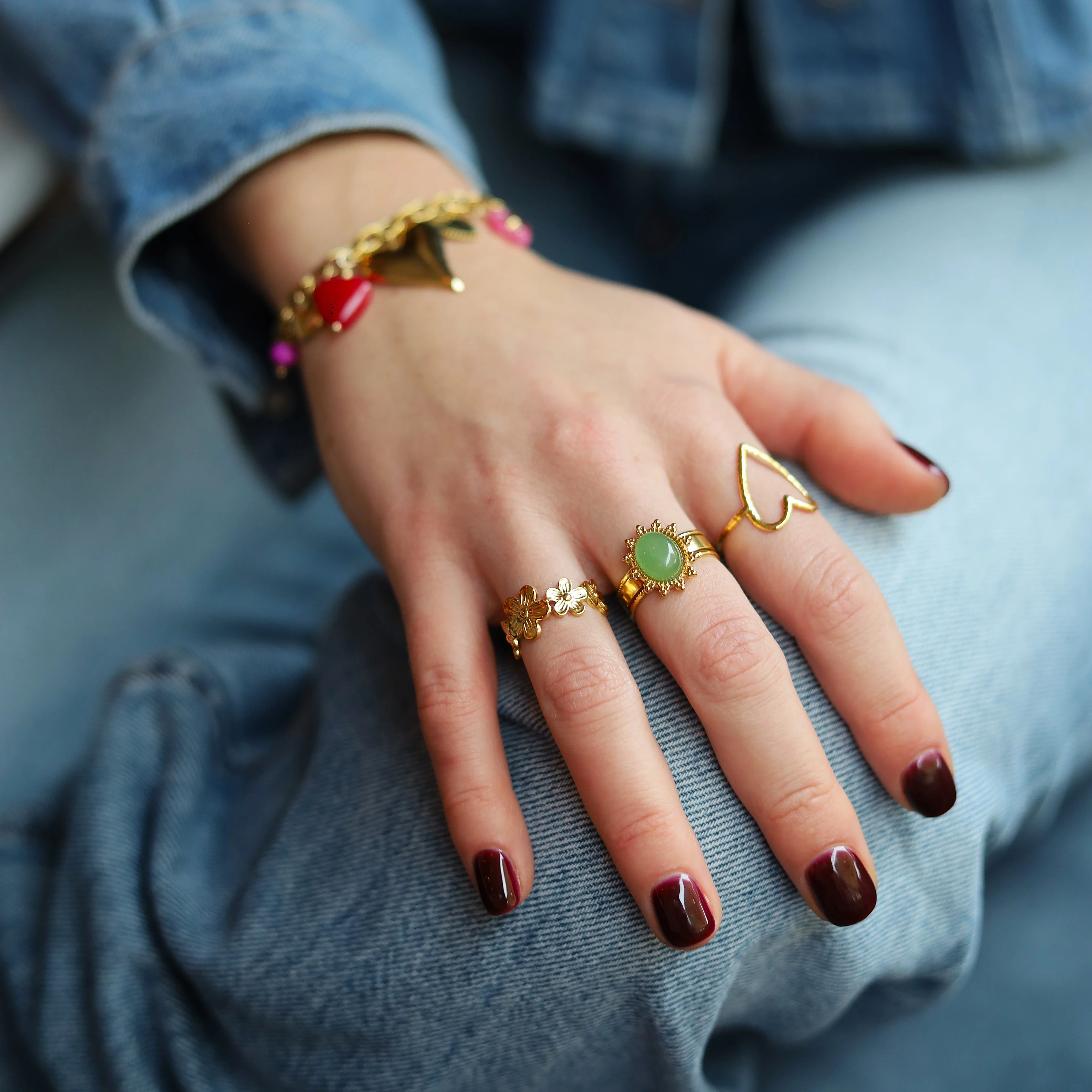 Stainless steel ring goud - open hart - Image 2