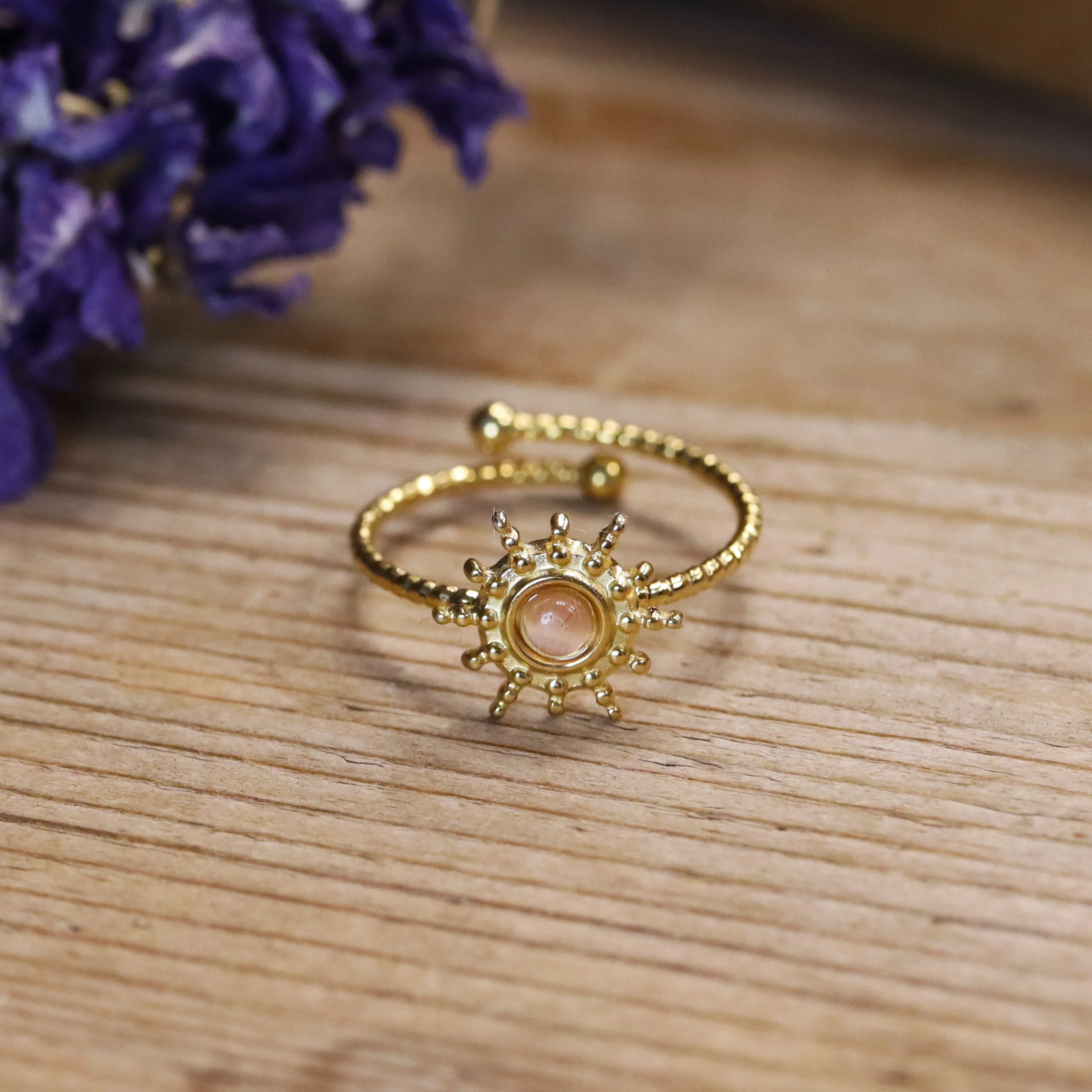 Stainless steel ring goud - rozenkwarts zon