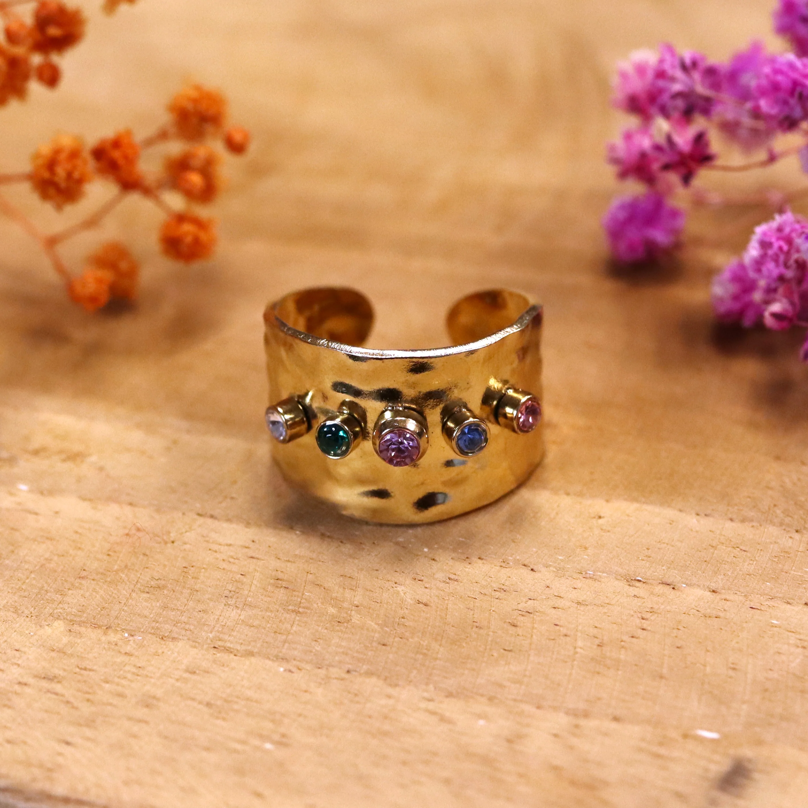 Stainless steel ring goud - met swarovski