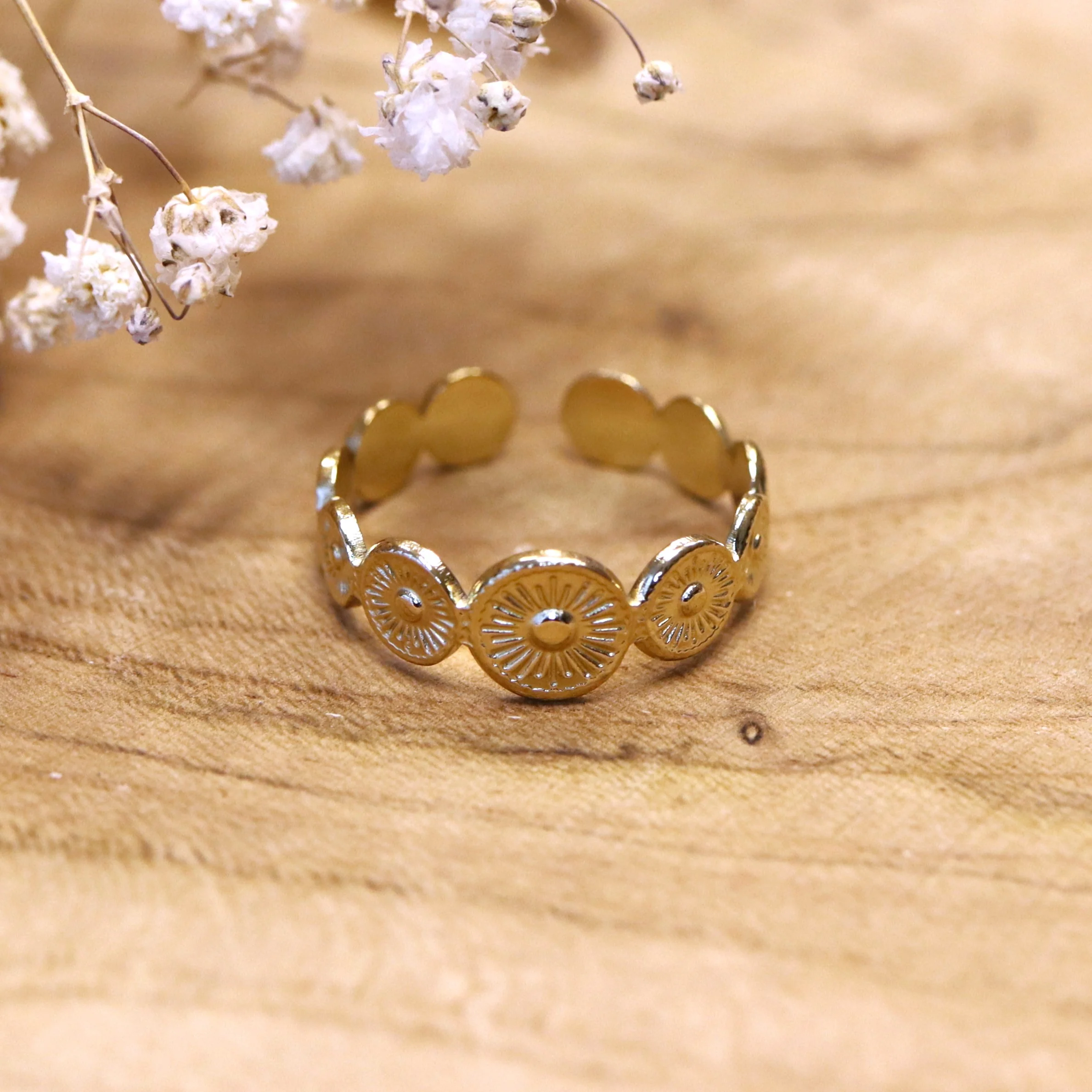Stainless steel ring goud - rondjes