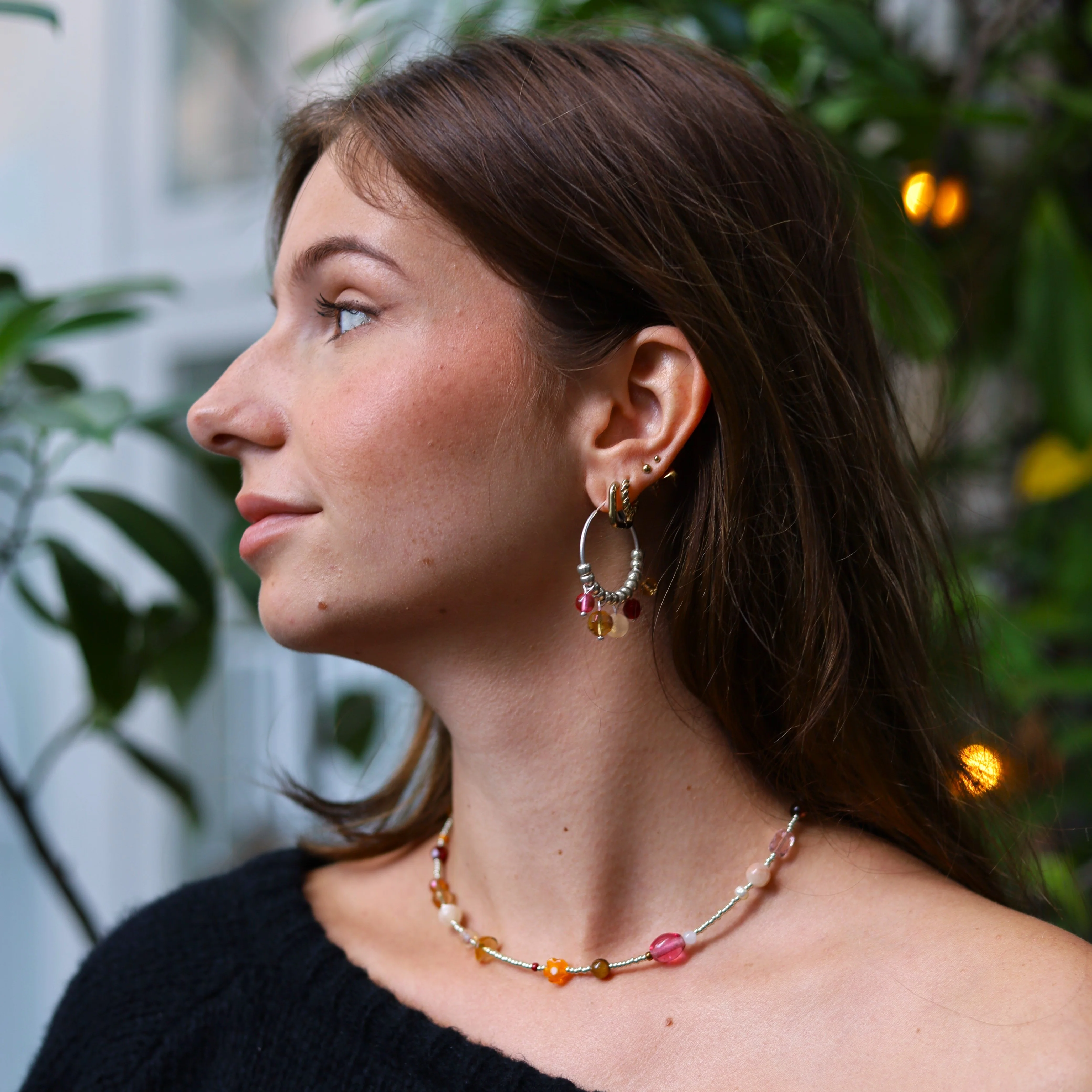 Kralenketting - gekleurde glaskralen zilver - Image 2